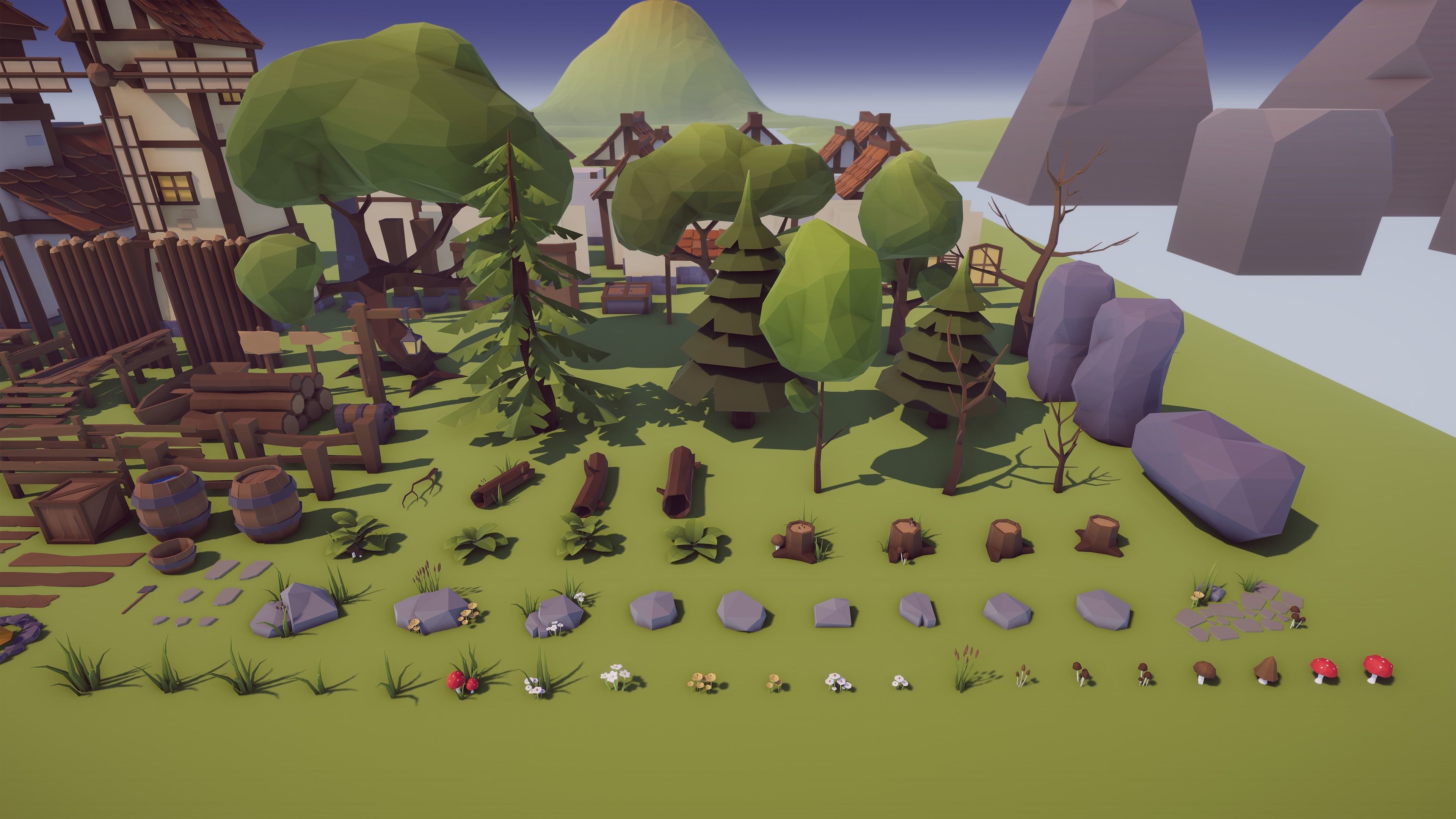 Low Poly Medieval Village  Low-poly 3D model_11