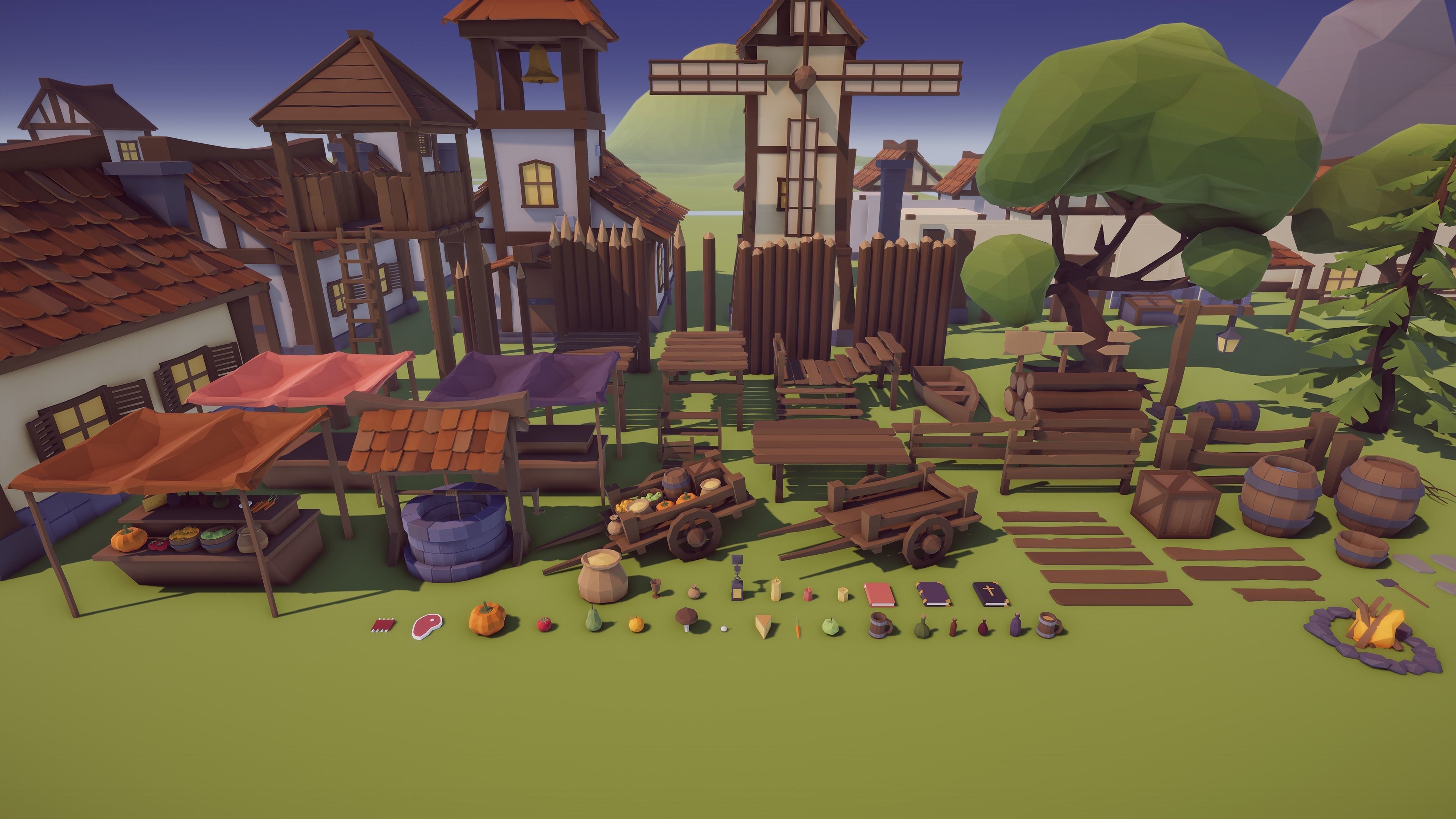 Low Poly Medieval Village  Low-poly 3D model_8