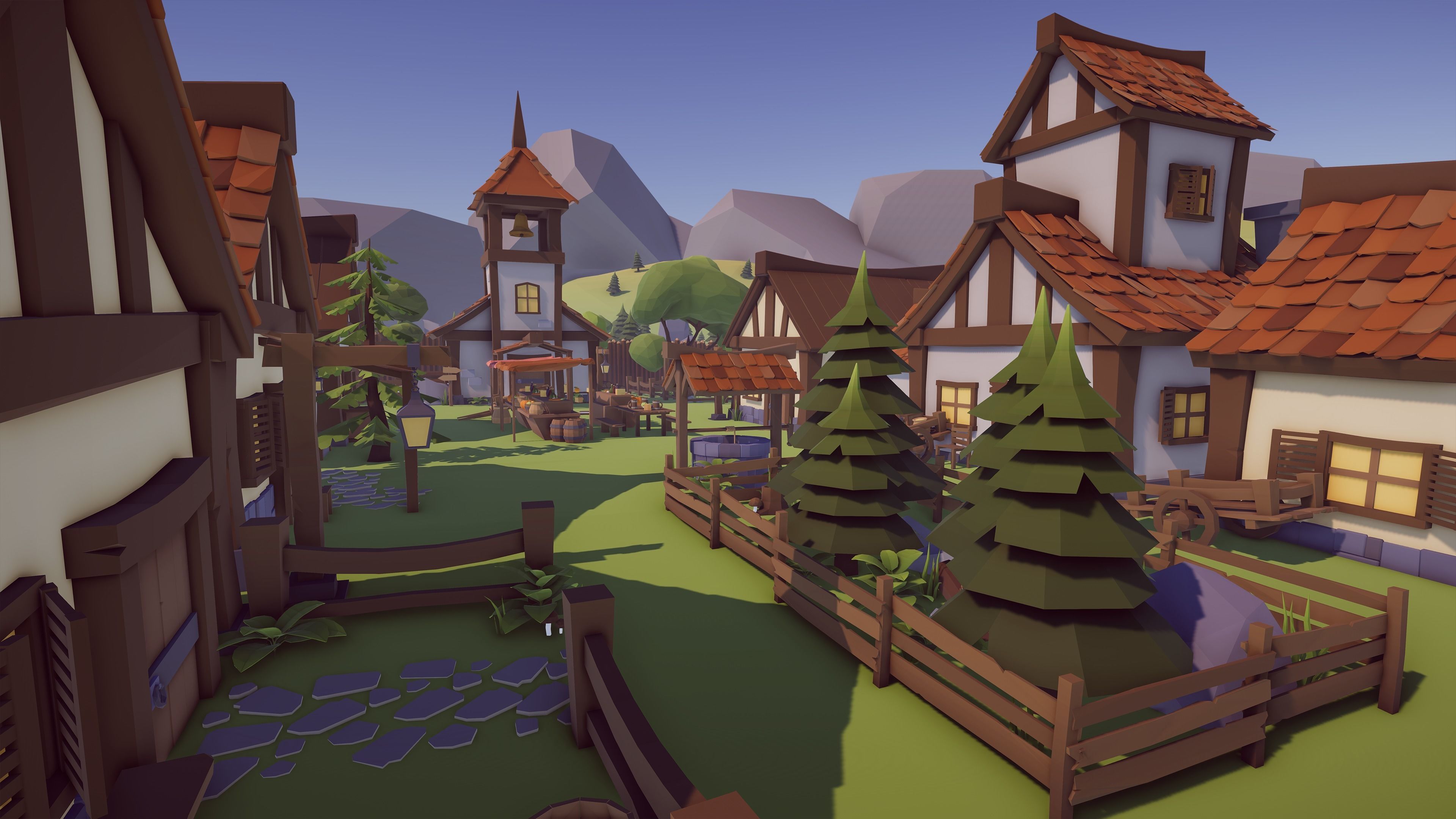 Low Poly Medieval Village  Low-poly 3D model_3