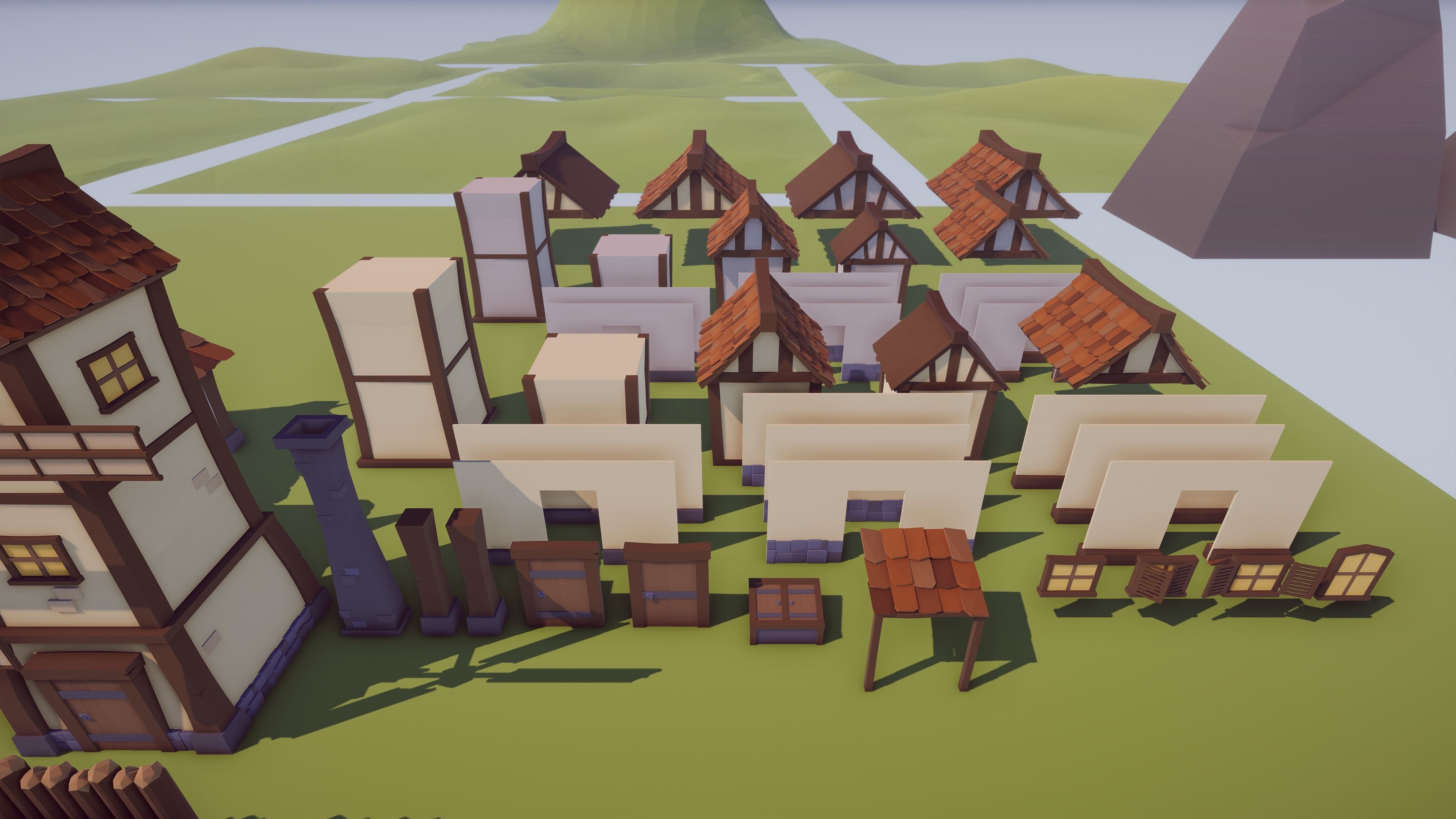 Low Poly Medieval Village  Low-poly 3D model_10