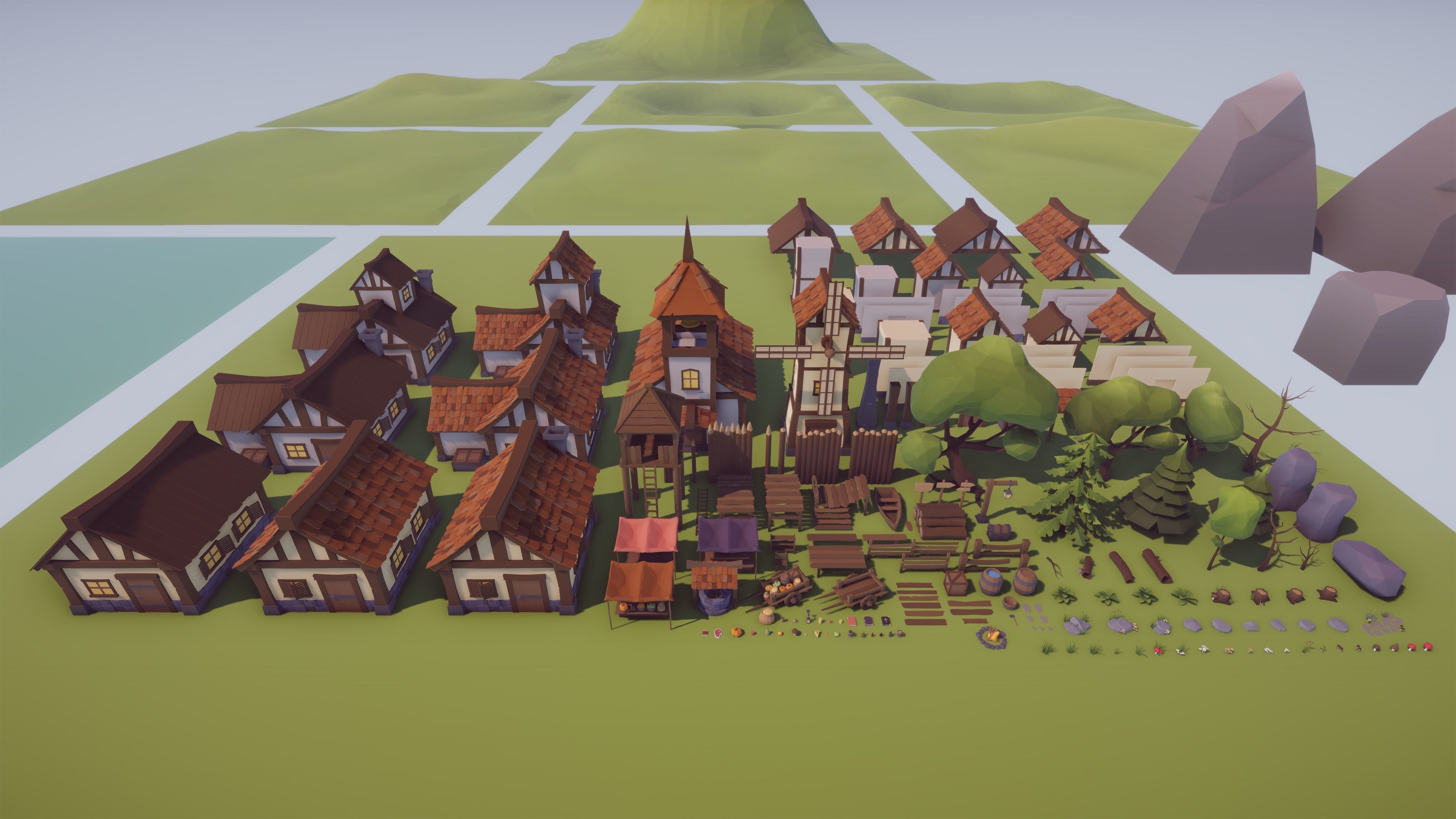 Low Poly Medieval Village  Low-poly 3D model_7