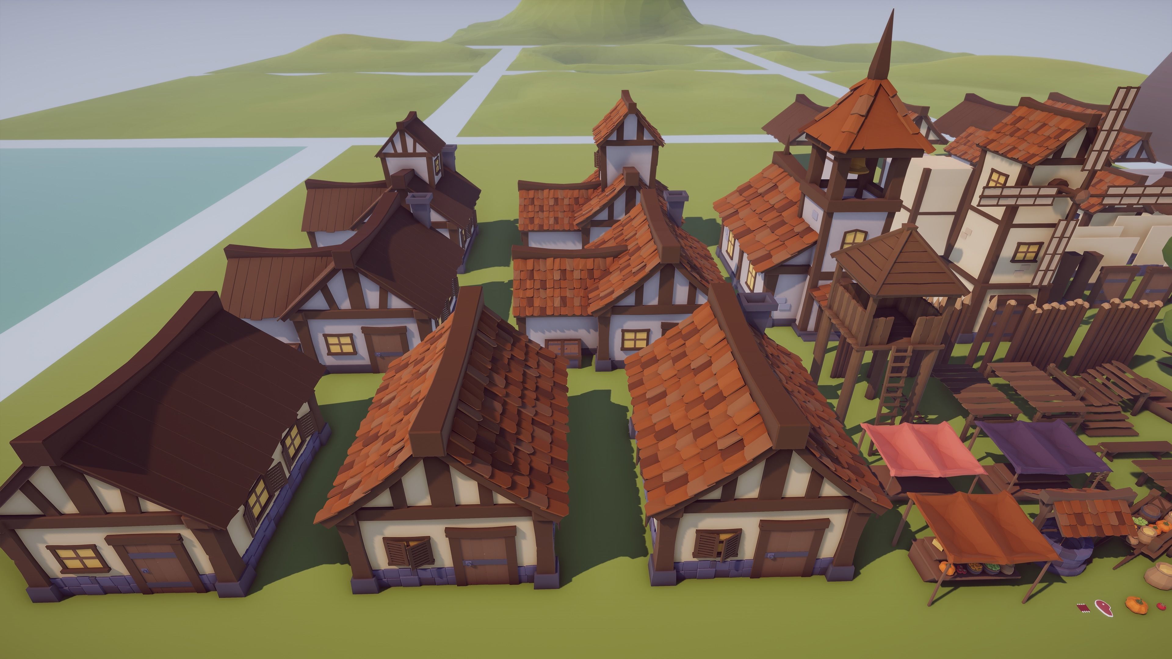 Low Poly Medieval Village  Low-poly 3D model_9