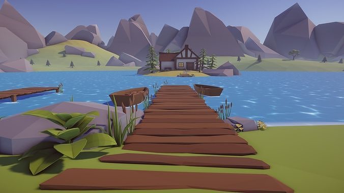 Low Poly Medieval Village  Low-poly 3D model 2