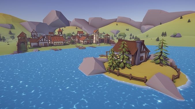 Low Poly Medieval Village  Low-poly 3D model 7