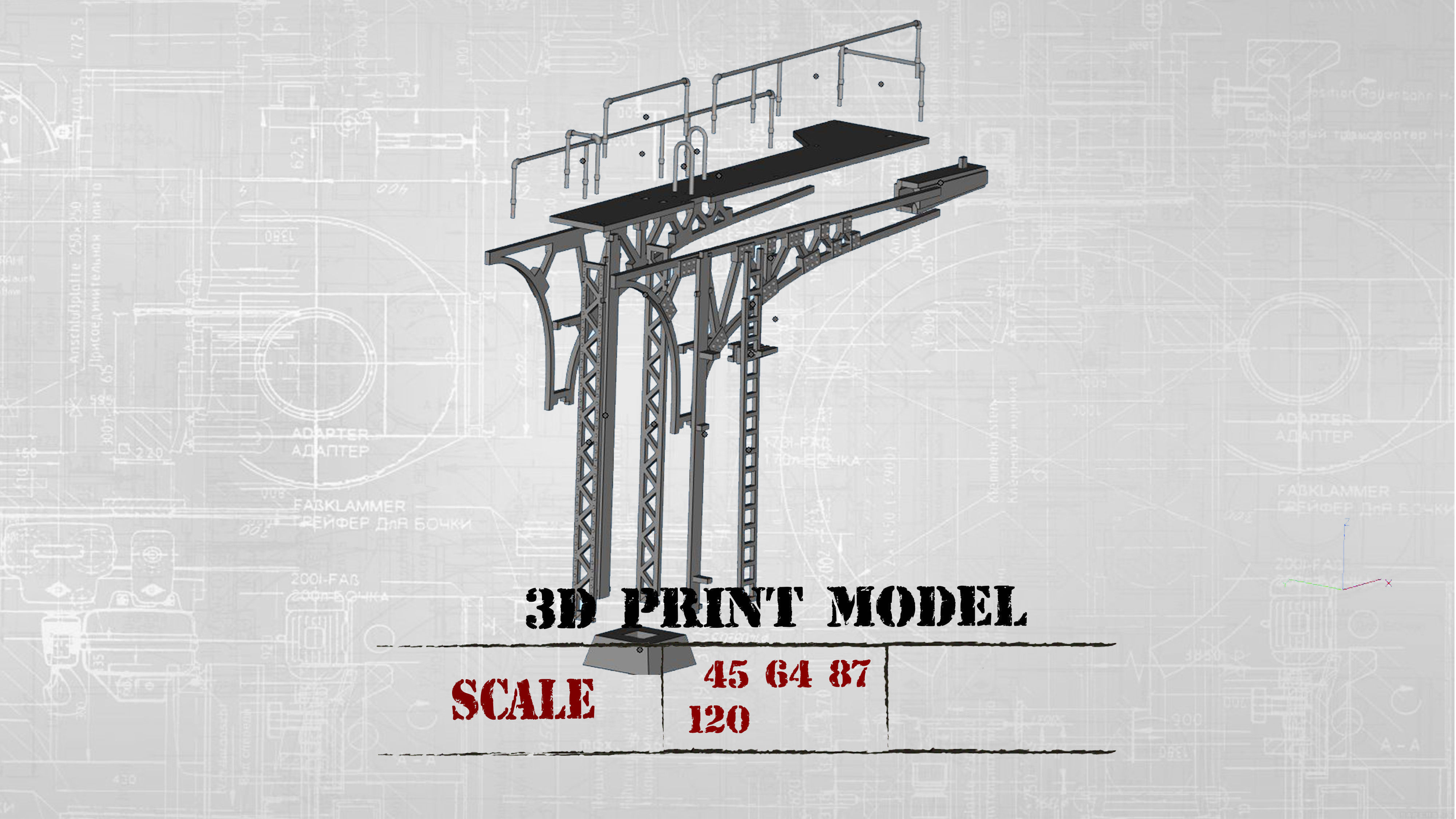 Double Track Cantilever signal bridge for scale model trains 3D print model_2