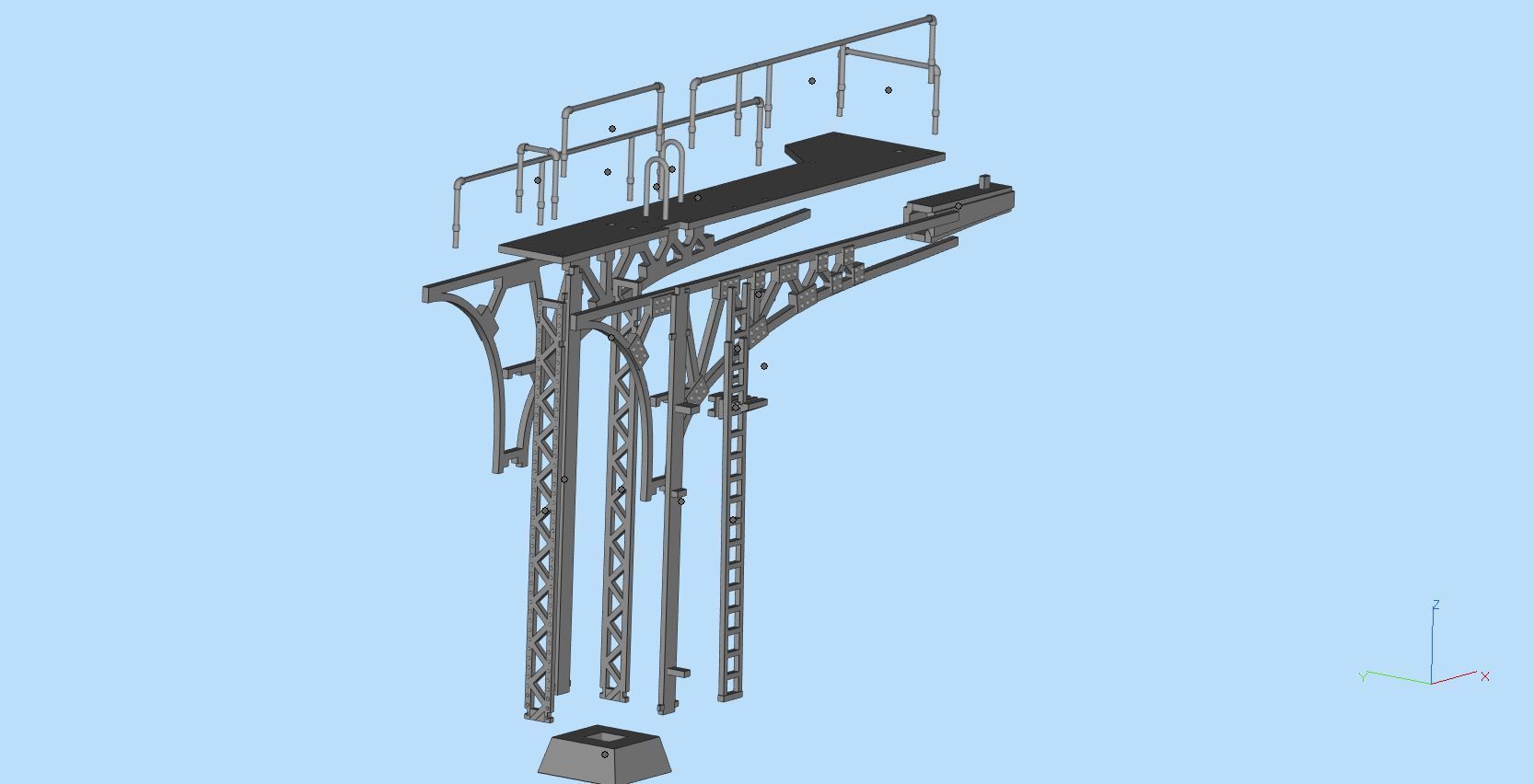 Double Track Cantilever signal bridge for scale model trains 3D print model_17