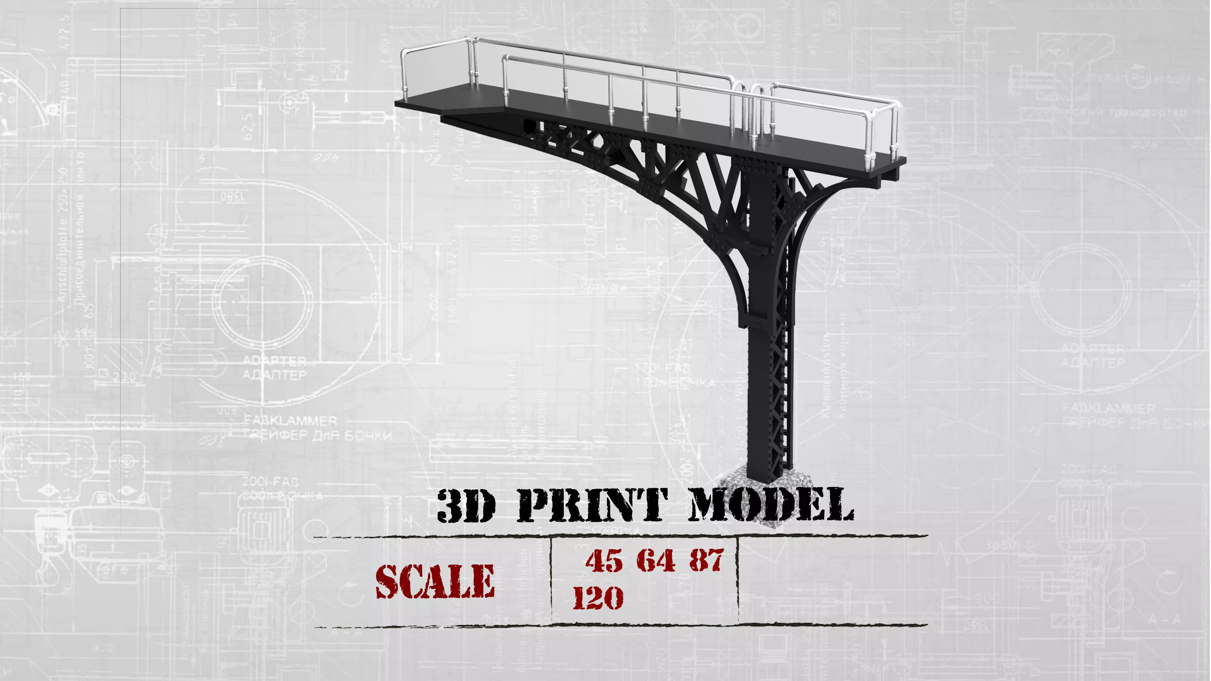 Double Track Cantilever signal bridge for scale model trains 3D print model_0