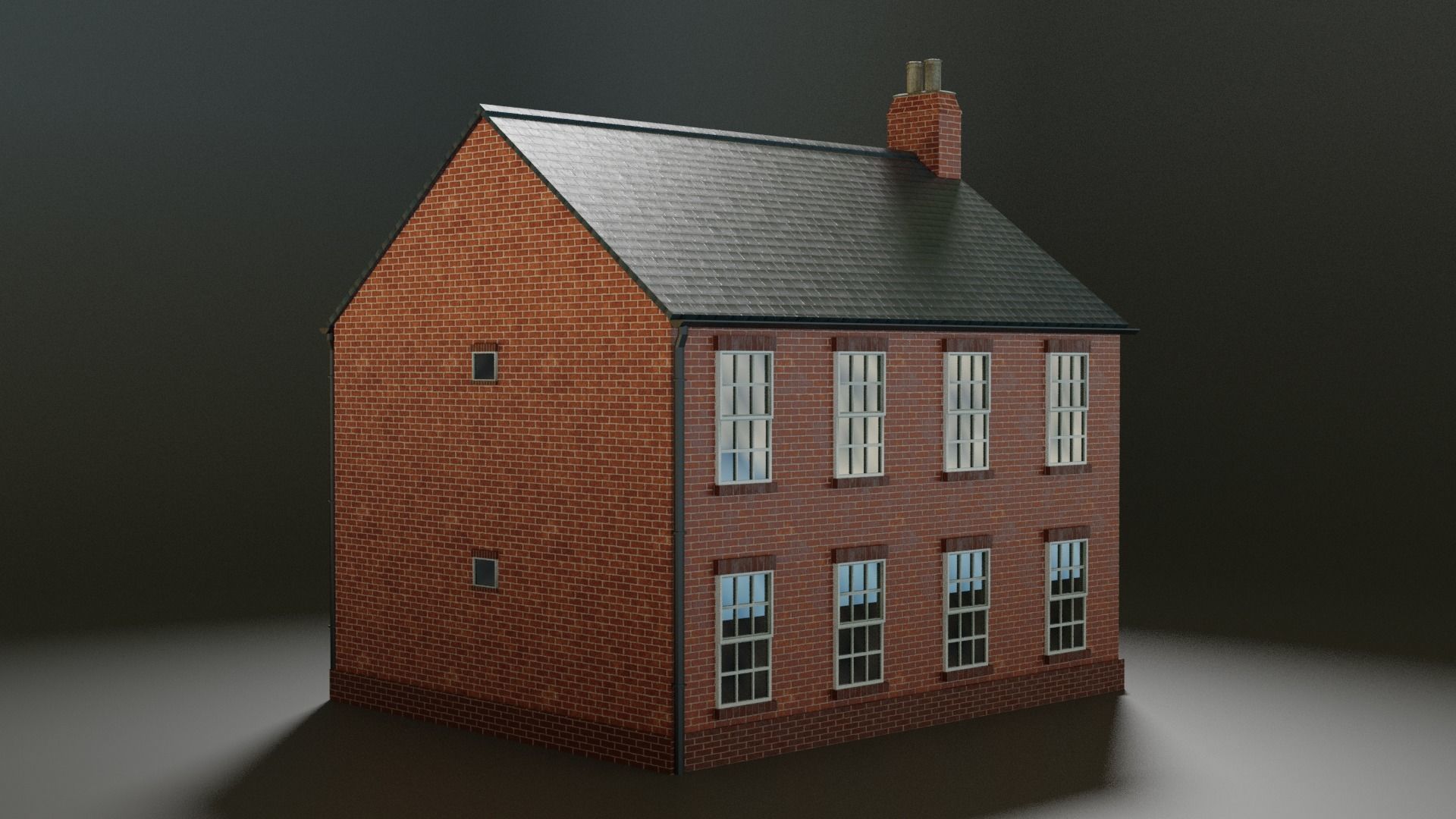 British brick house Low-poly 3D model_1
