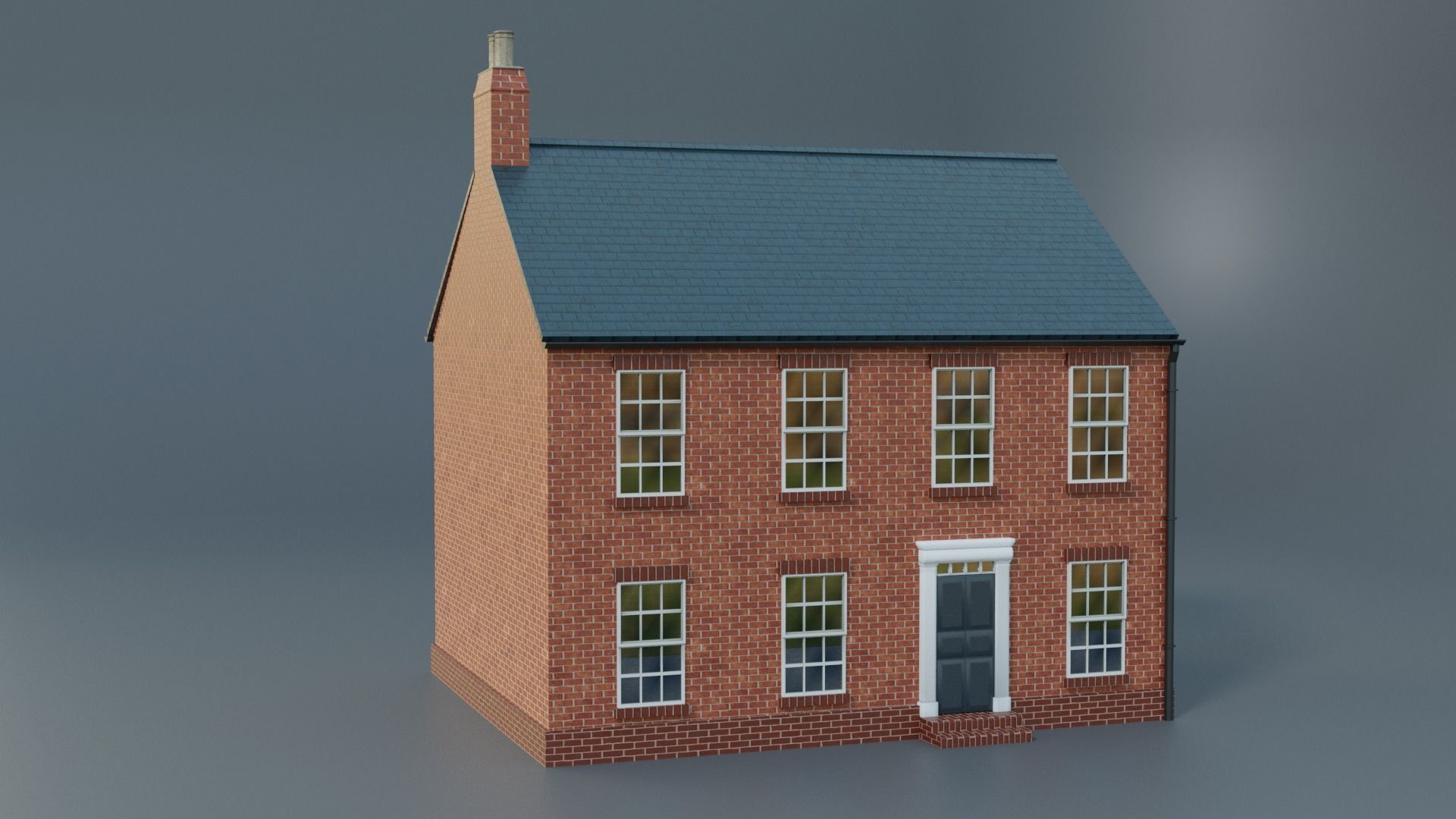 British brick house Low-poly 3D model_3