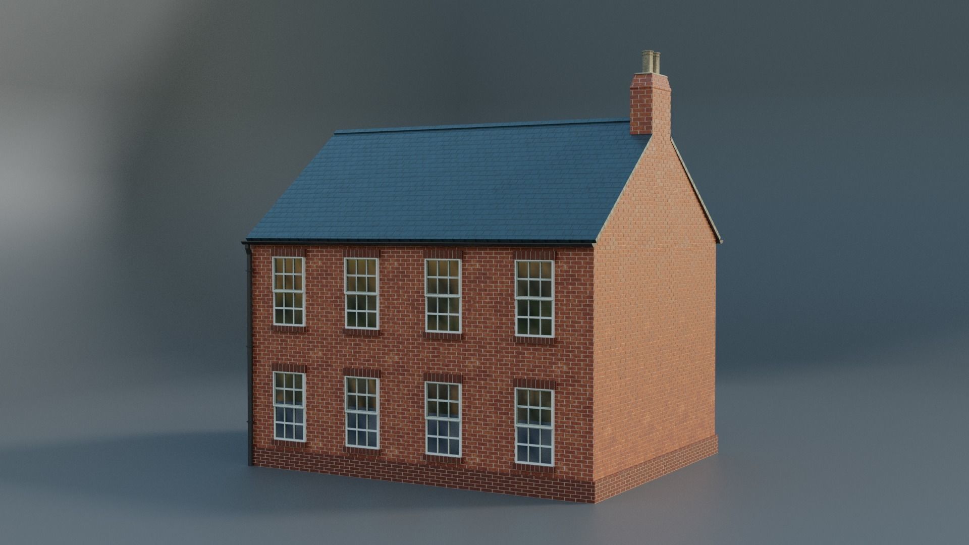 British brick house Low-poly 3D model_2
