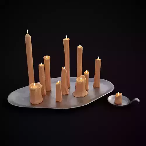 Plated Melted Candles Low-poly 3D model