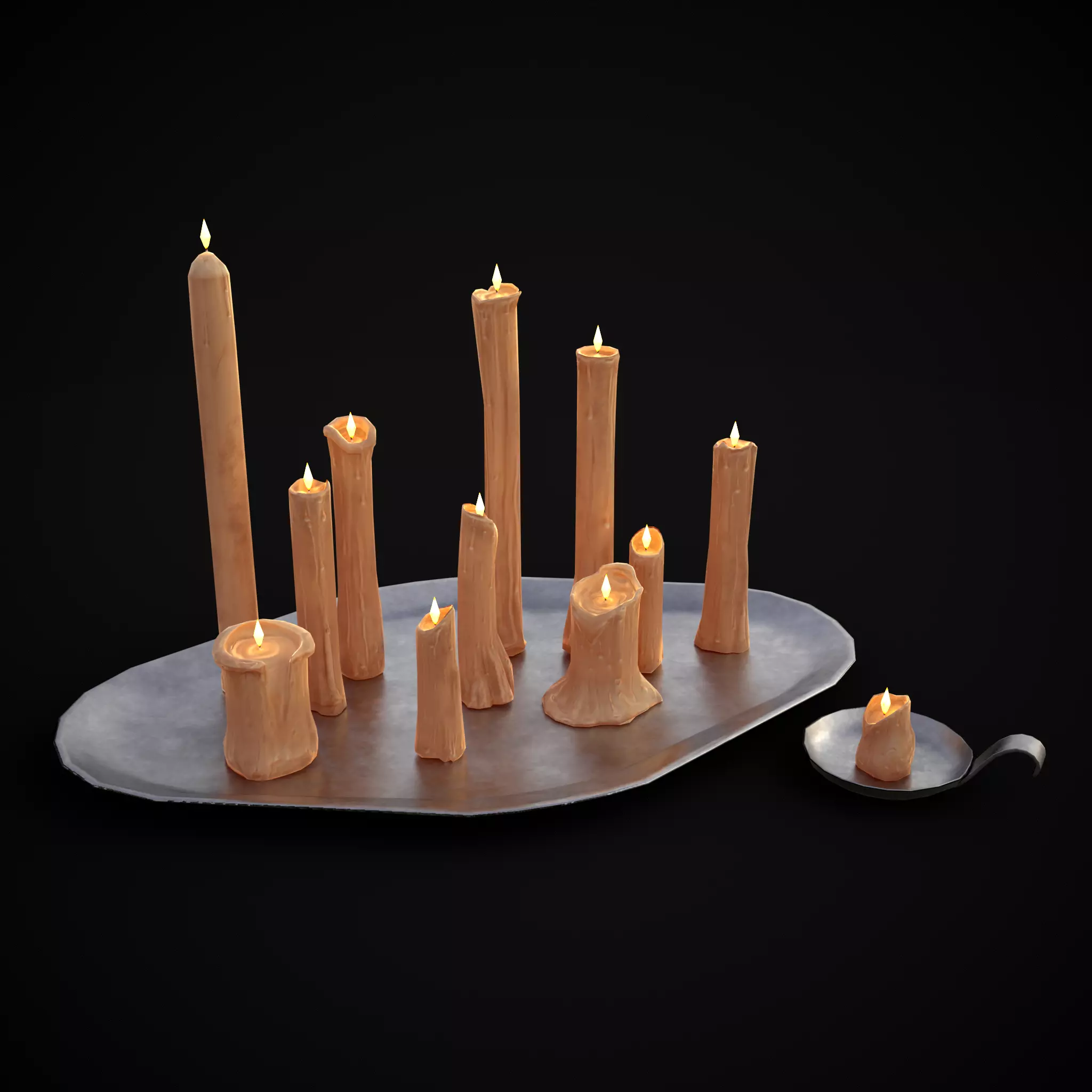 Plated Melted Candles Low-poly 3D model