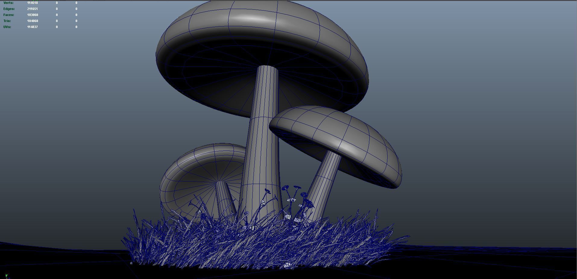 mushrooms three on grassy field Low-poly 3D model_4