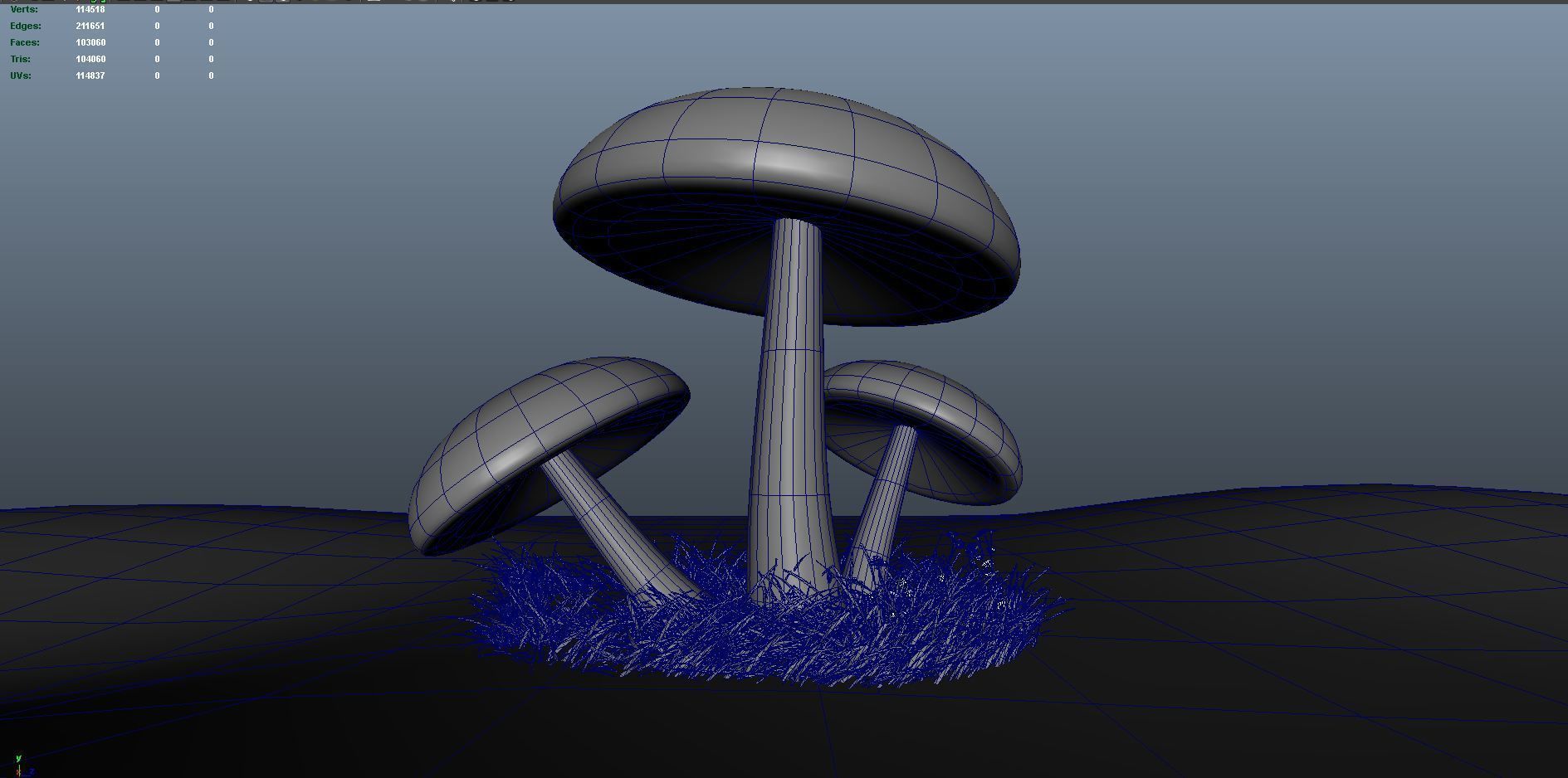 mushrooms three on grassy field Low-poly 3D model_1