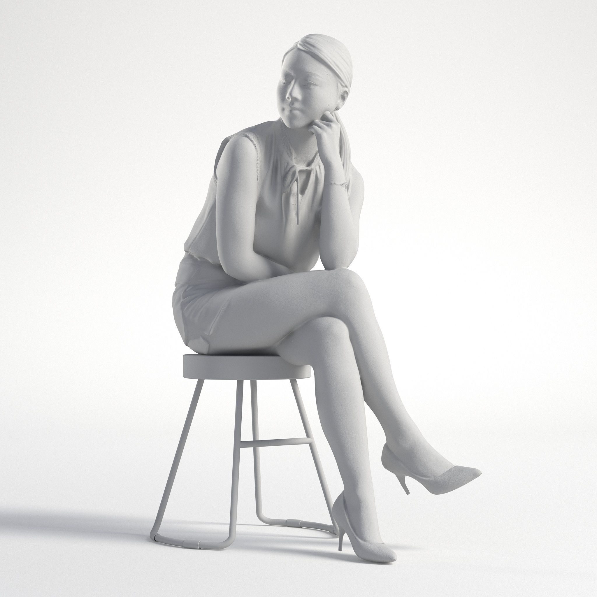 Woman Asian Business Outfit Sitting Low poly Kaylie 1164 3D model_8
