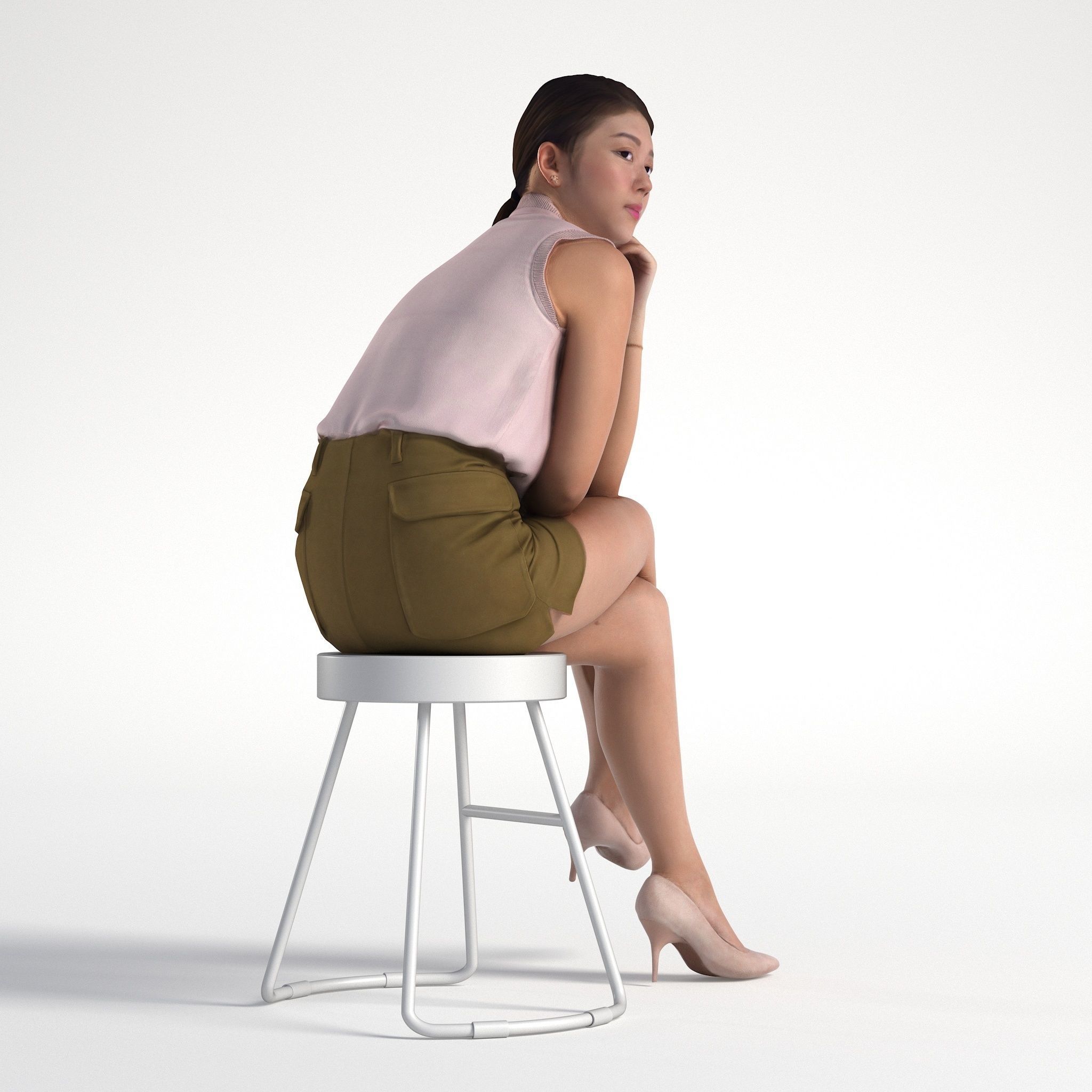 Woman Asian Business Outfit Sitting Low poly Kaylie 1164 3D model_2