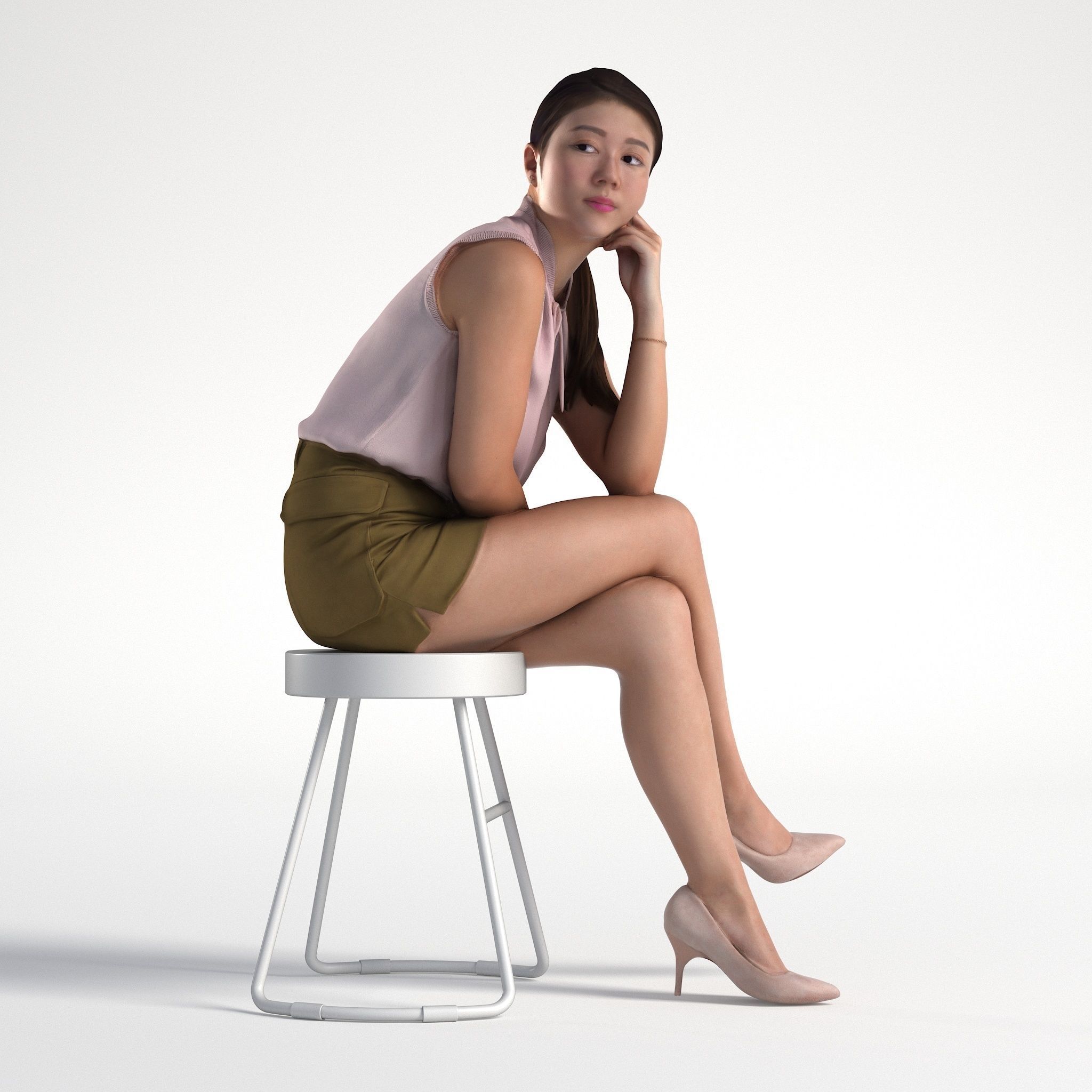 Woman Asian Business Outfit Sitting Low poly Kaylie 1164 3D model_1