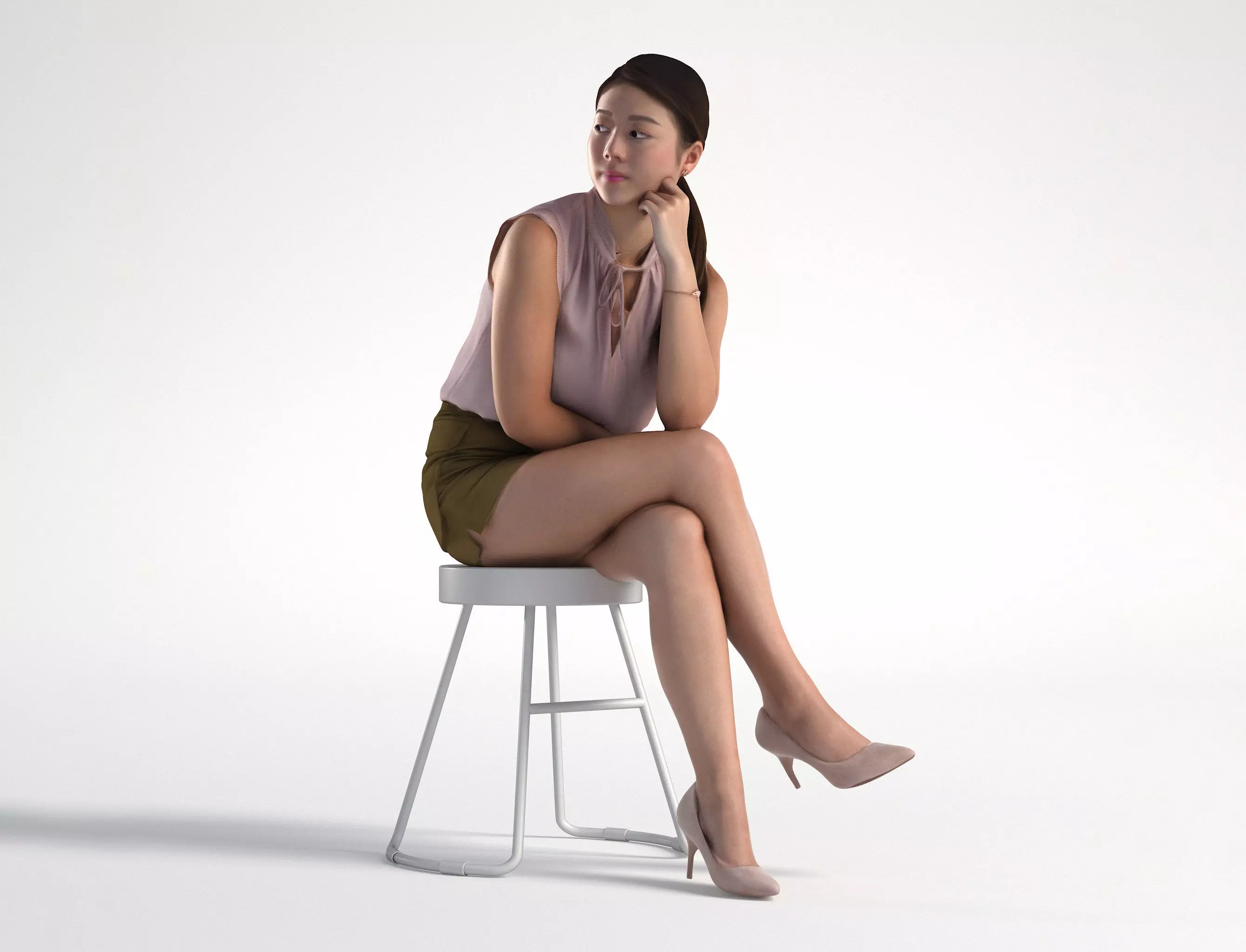 Woman Asian Business Outfit Sitting Low poly Kaylie 1164 3D model_0