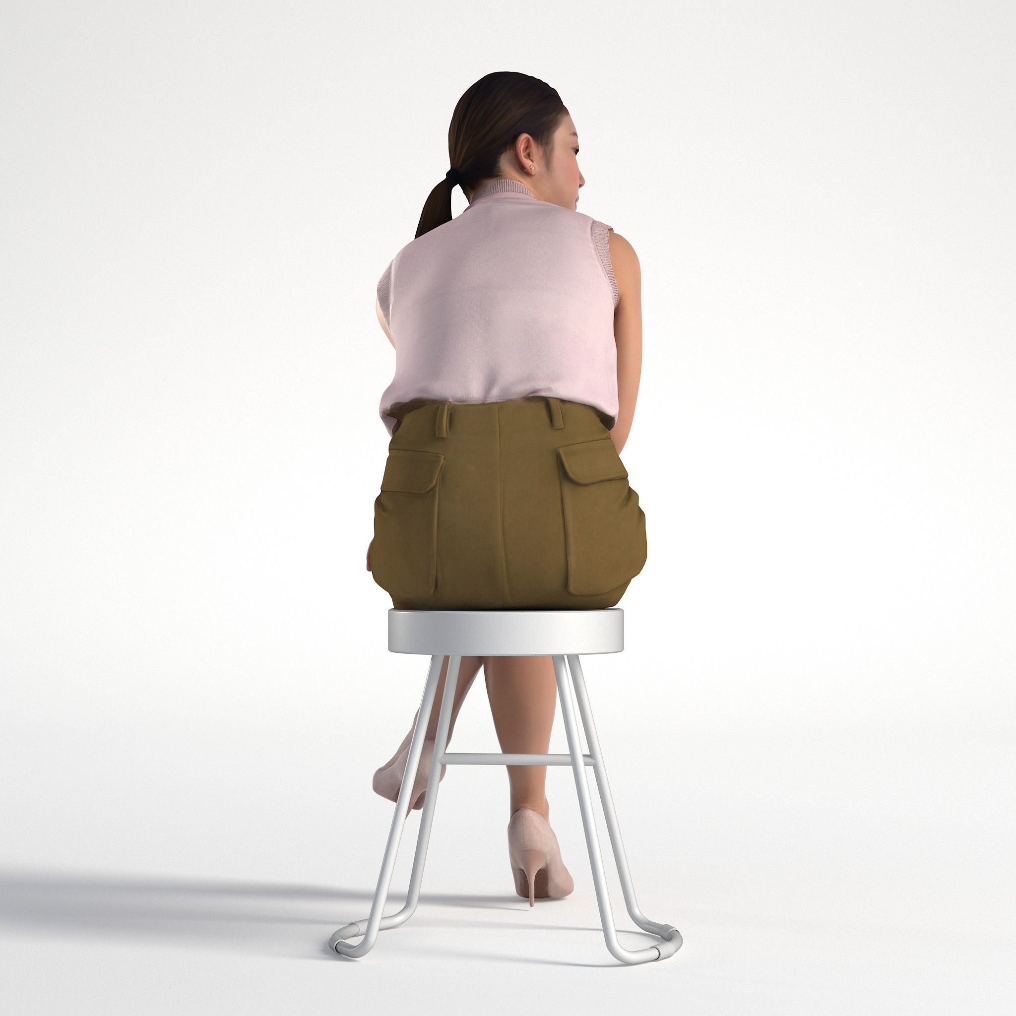 Woman Asian Business Outfit Sitting Low poly Kaylie 1164 3D model_3