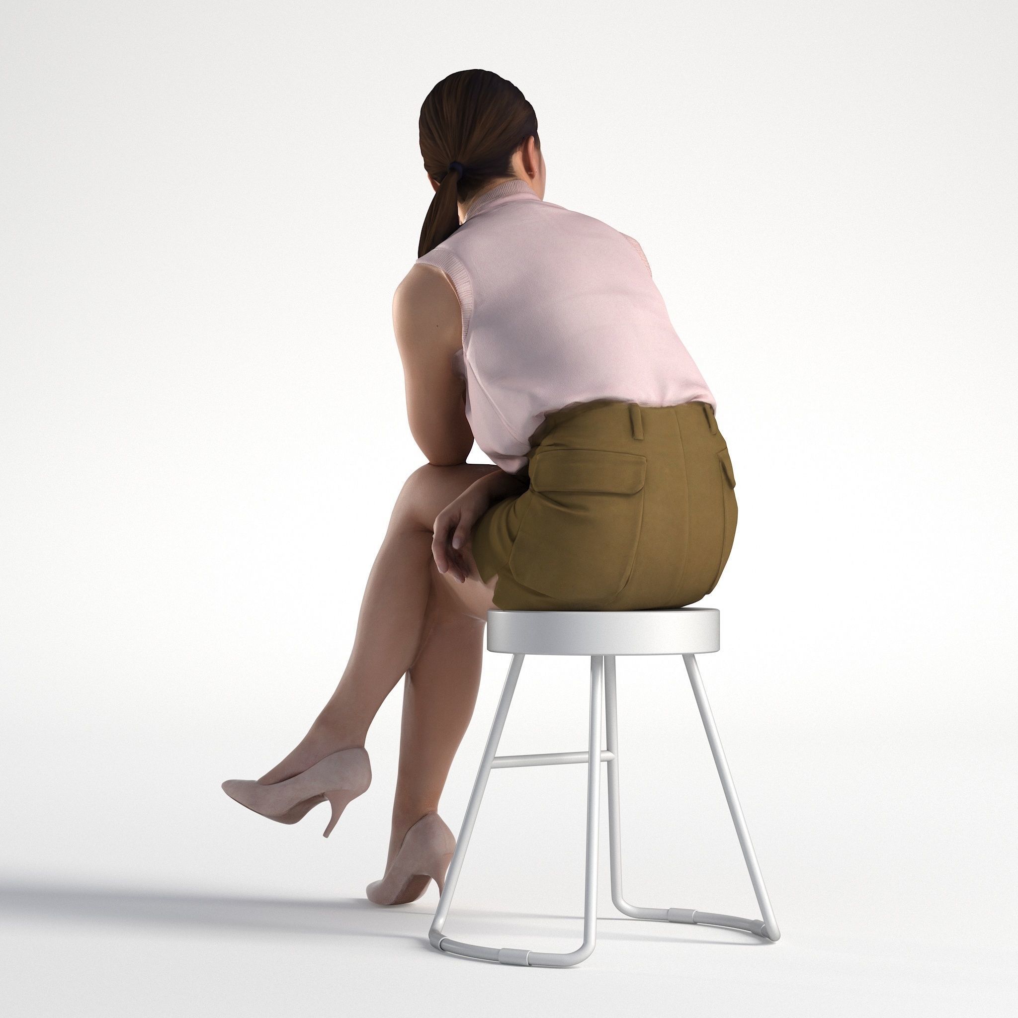 Woman Asian Business Outfit Sitting Low poly Kaylie 1164 3D model_4