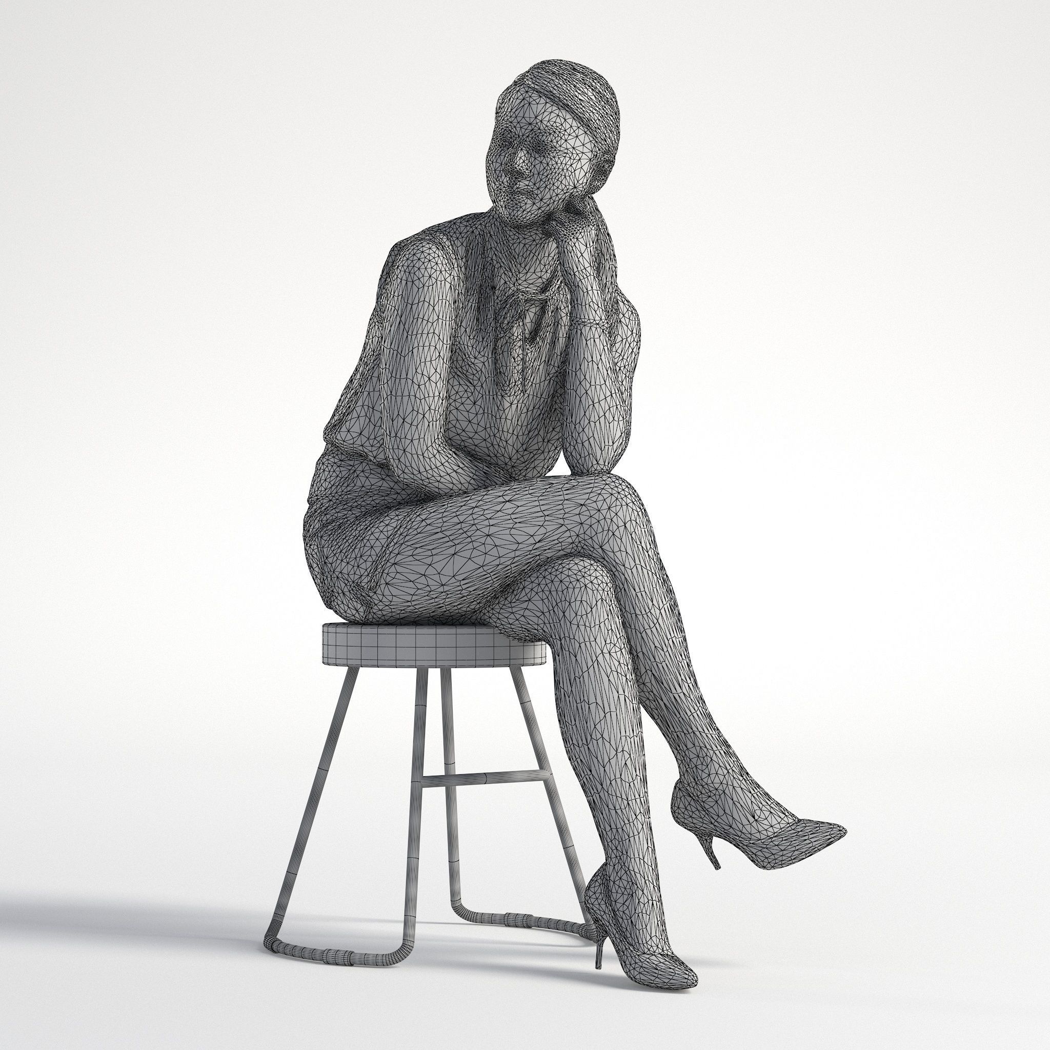 Woman Asian Business Outfit Sitting Low poly Kaylie 1164 3D model_9