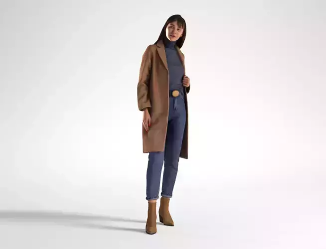 Woman Winter Coat Standing Low poly Marina 1273