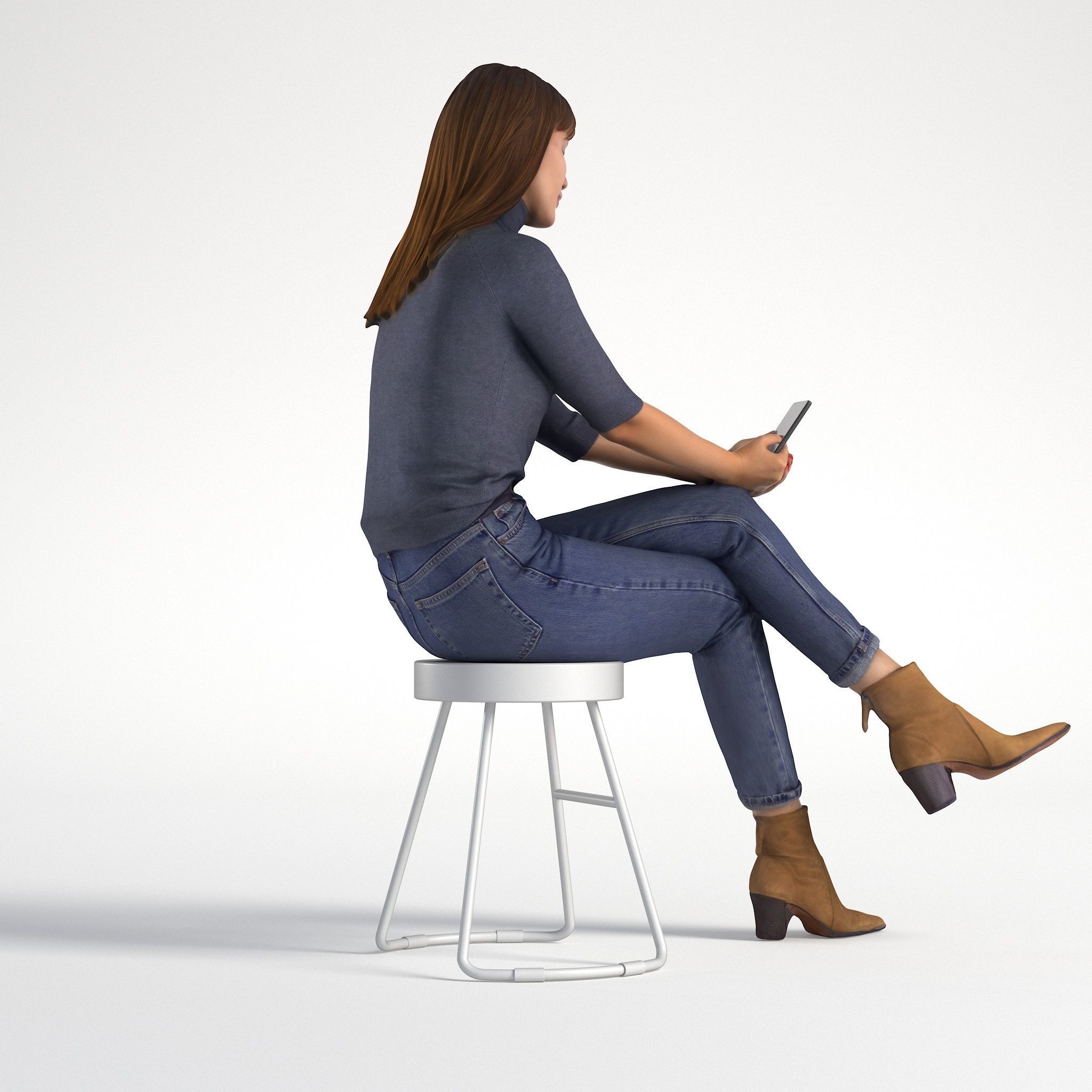 Woman Sitting with Phone Marina Low poly 1281 3D model_2