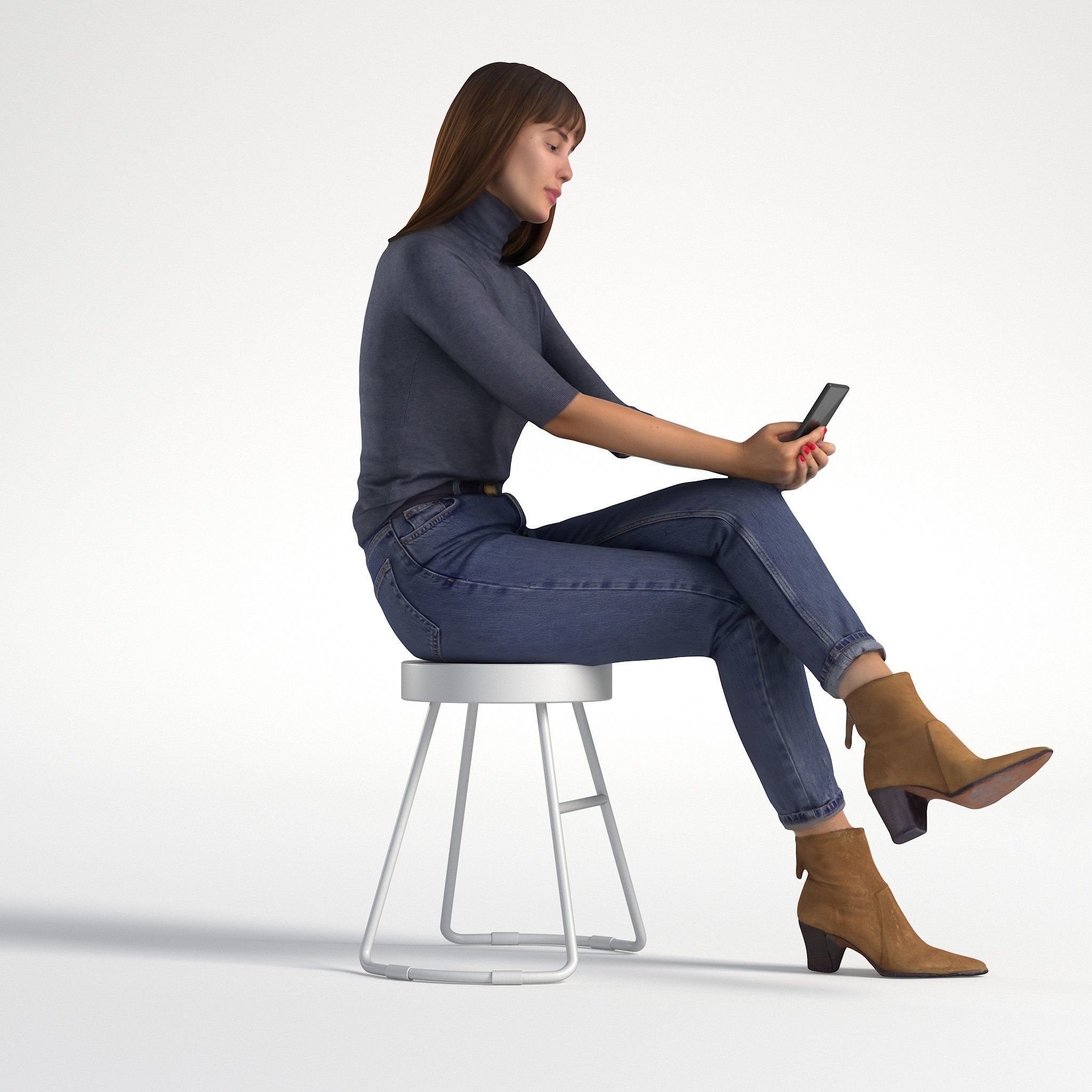 Woman Sitting with Phone Marina Low poly 1281 3D model_1