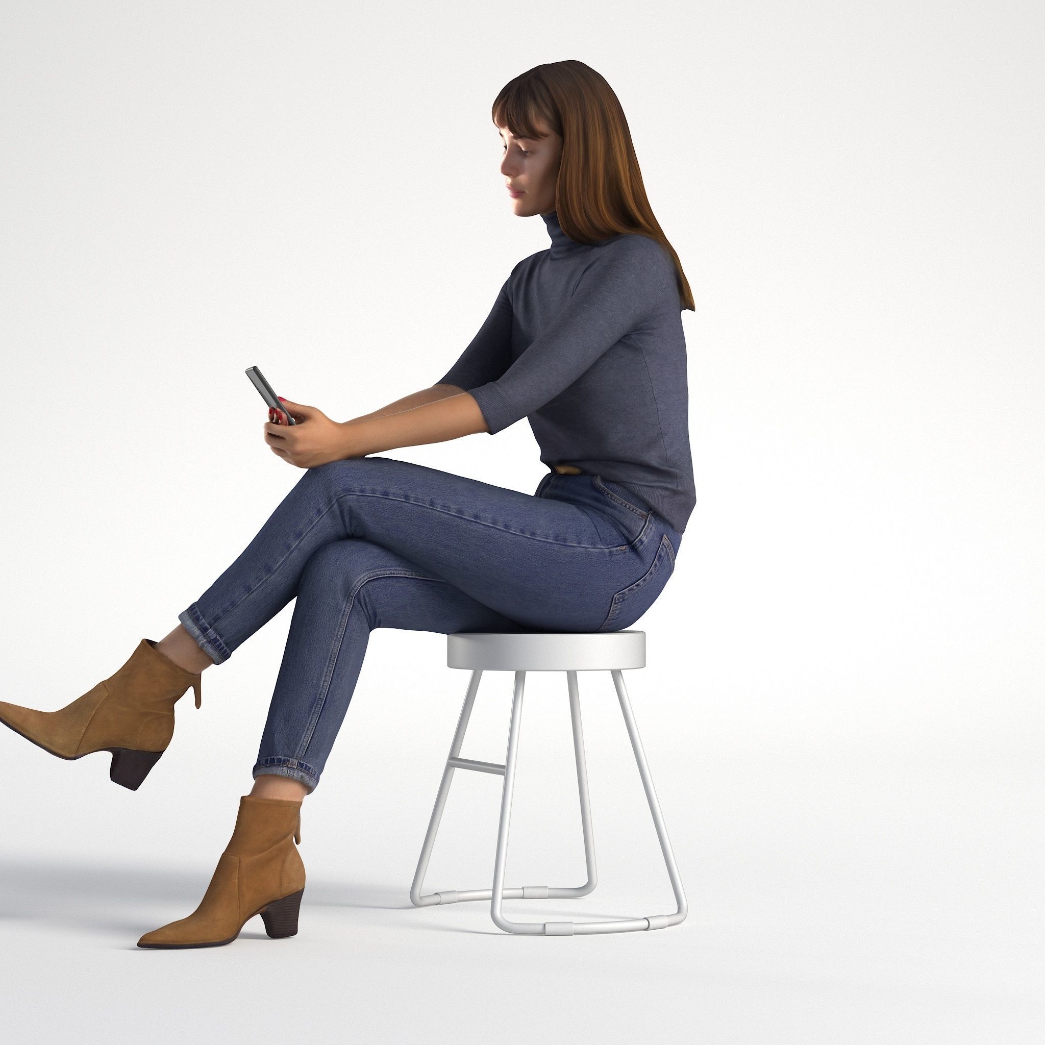 Woman Sitting with Phone Marina Low poly 1281 3D model_6