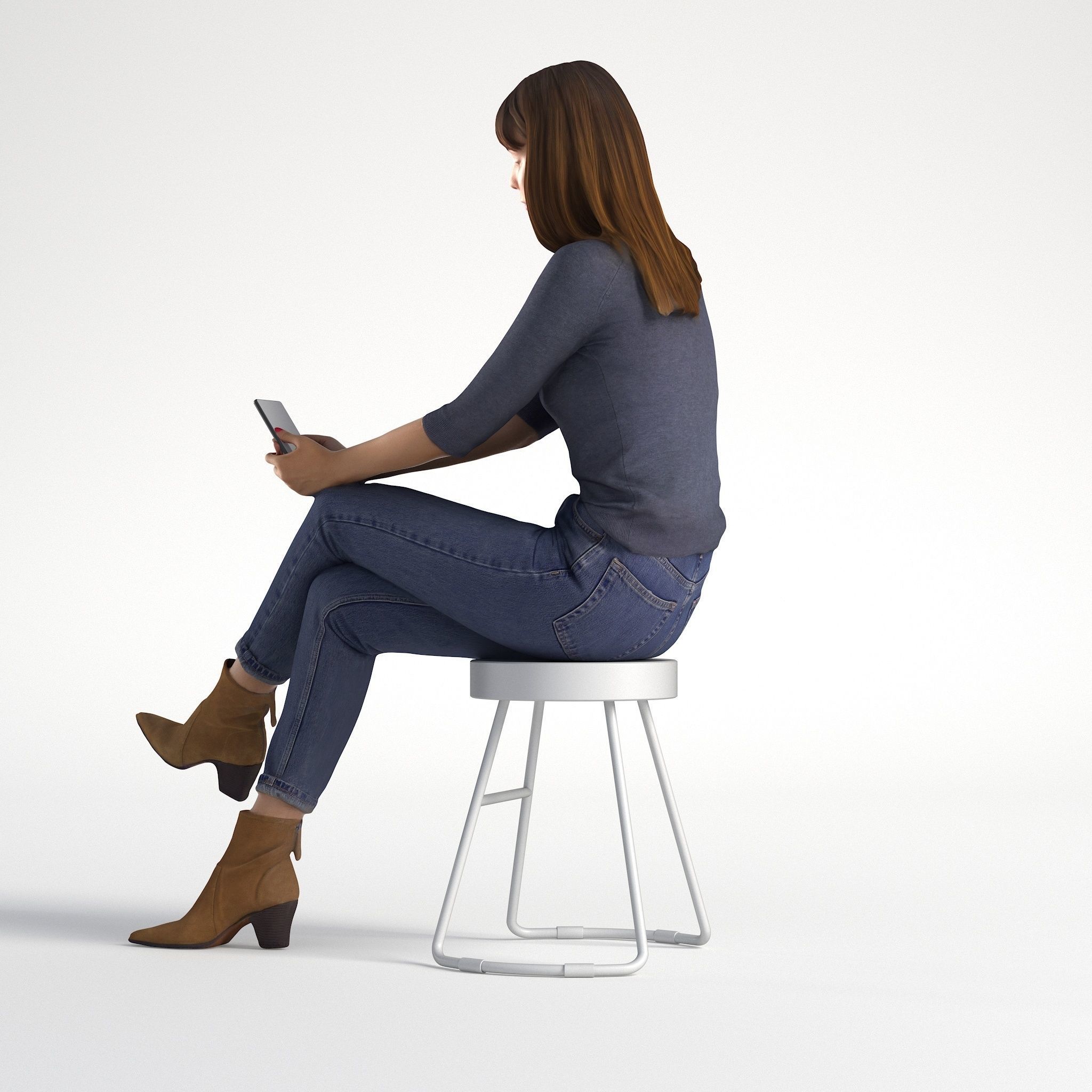 Woman Sitting with Phone Marina Low poly 1281 3D model_5