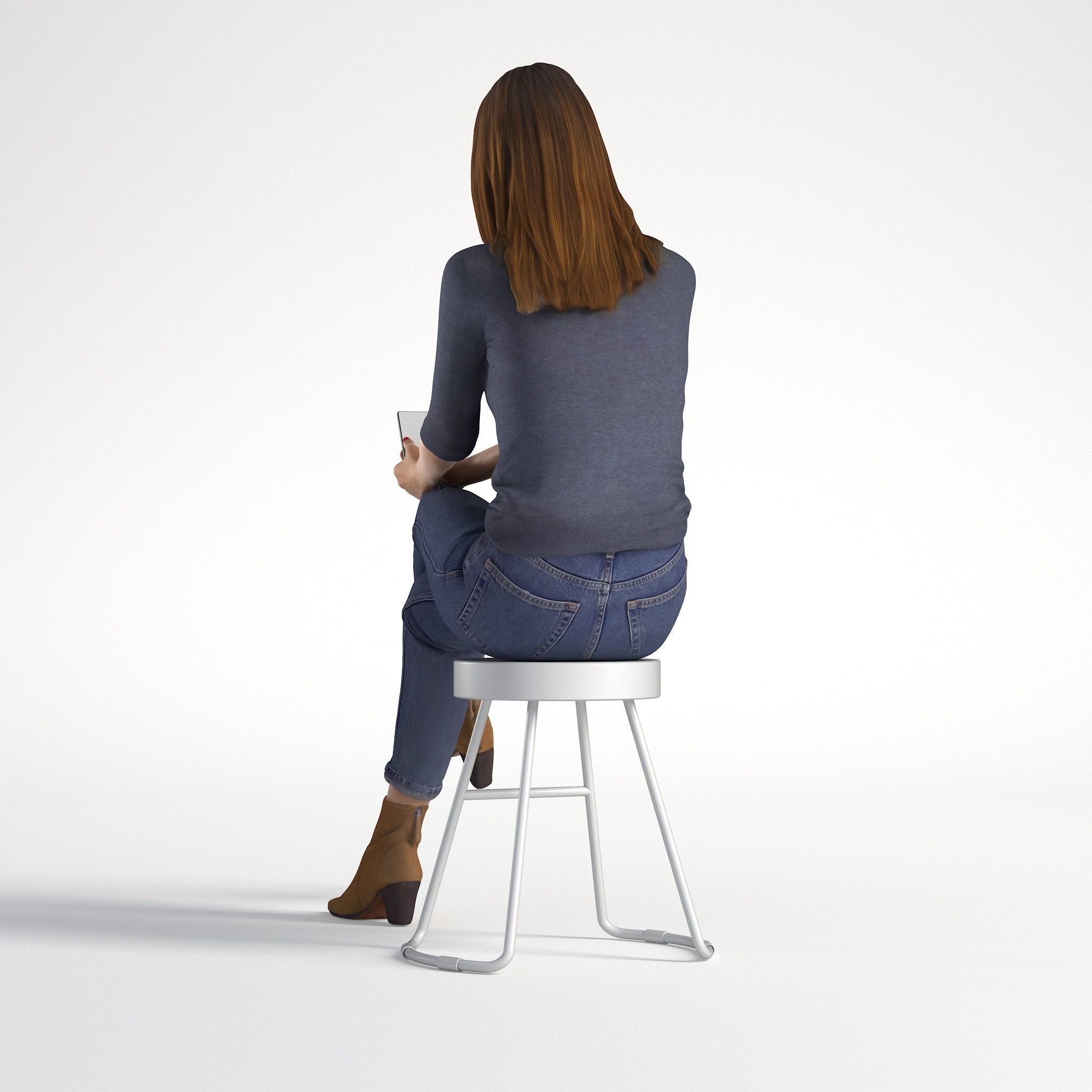 Woman Sitting with Phone Marina Low poly 1281 3D model_4