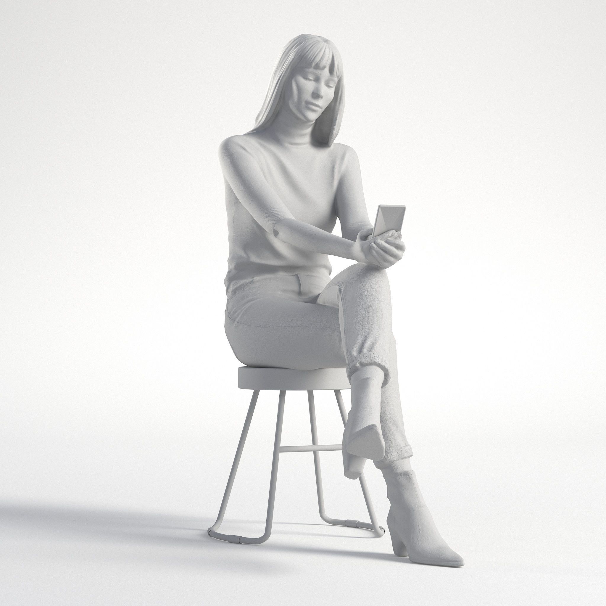 Woman Sitting with Phone Marina Low poly 1281 3D model_8