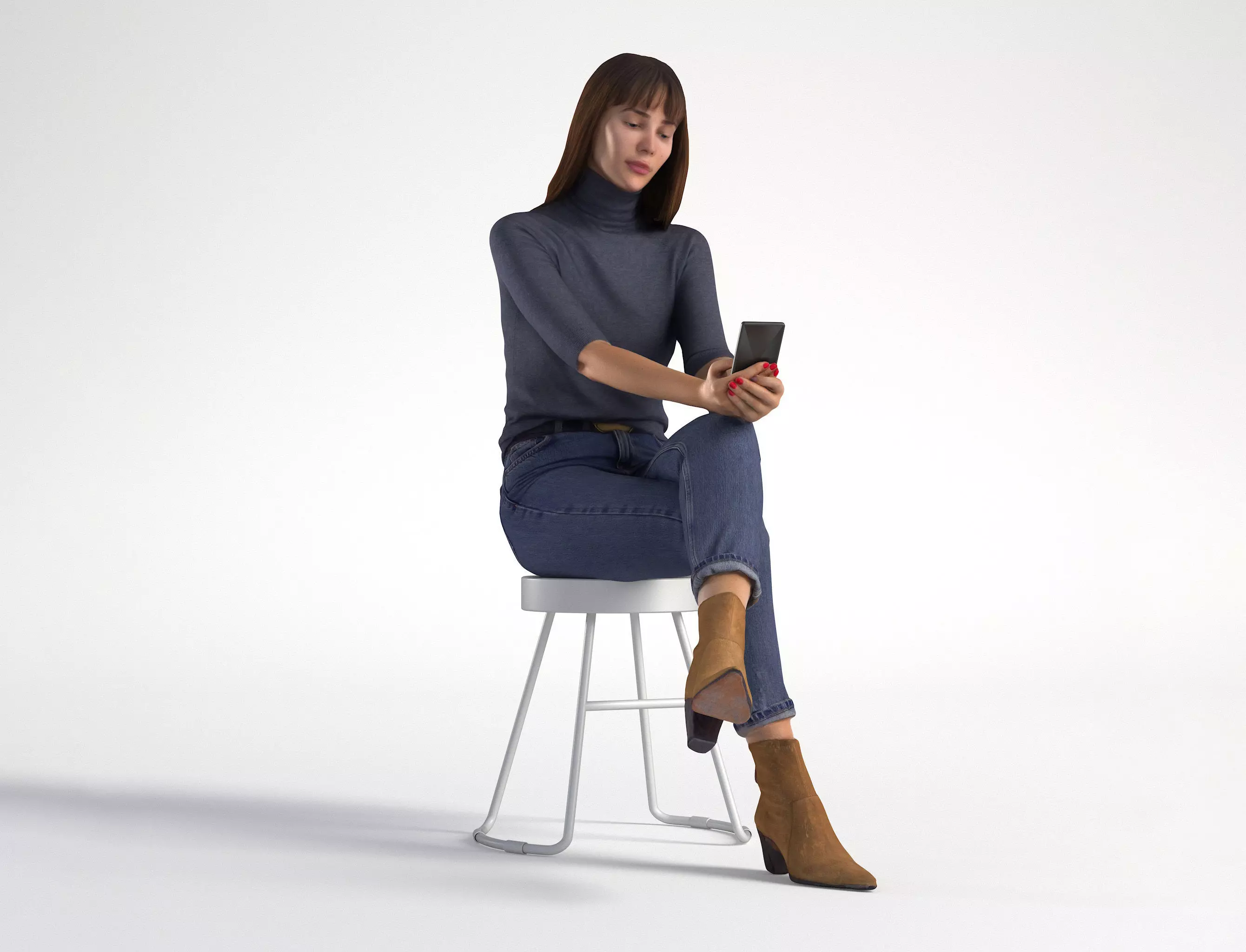 Woman Sitting with Phone Marina Low poly 1281 3D model_0