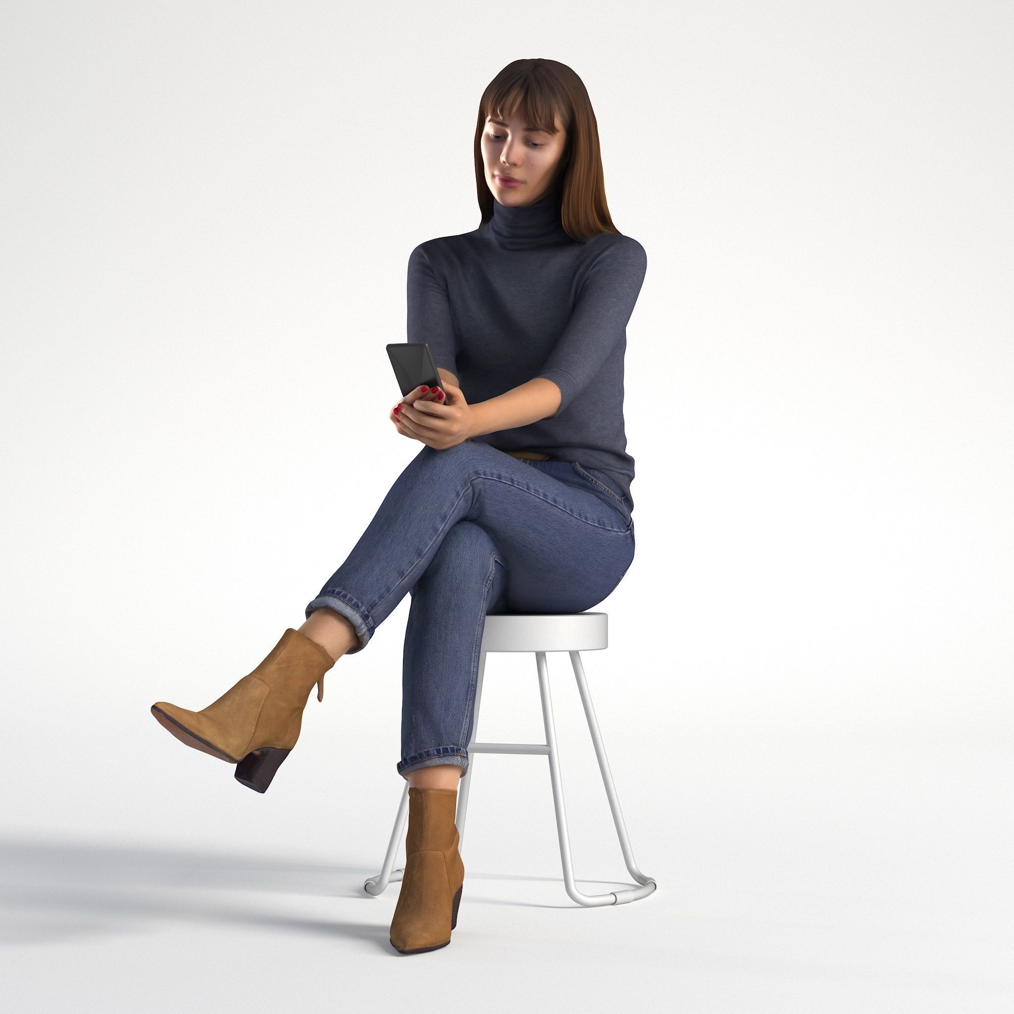 Woman Sitting with Phone Marina Low poly 1281 3D model_7