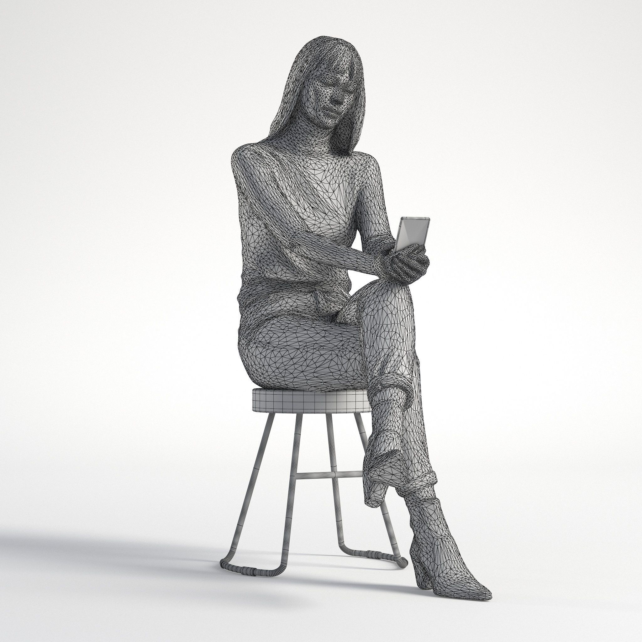 Woman Sitting with Phone Marina Low poly 1281 3D model_9