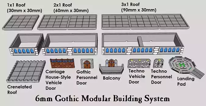 6mm or 8mm Modular Gothic Building System 3D print model