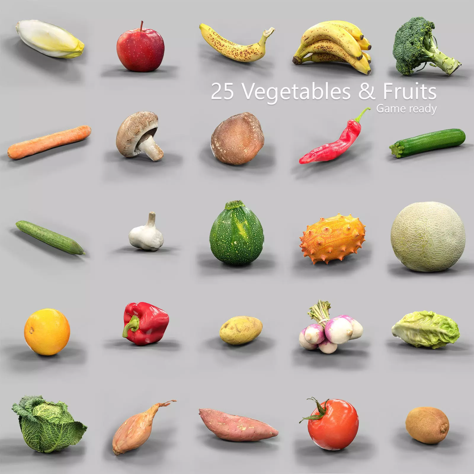 25 Fruits and Vegetables Collection Low-poly 3D model_0