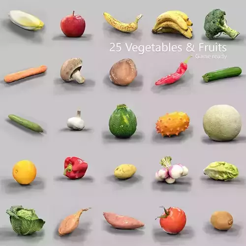 25 Fruits and Vegetables Collection Low-poly 3D model