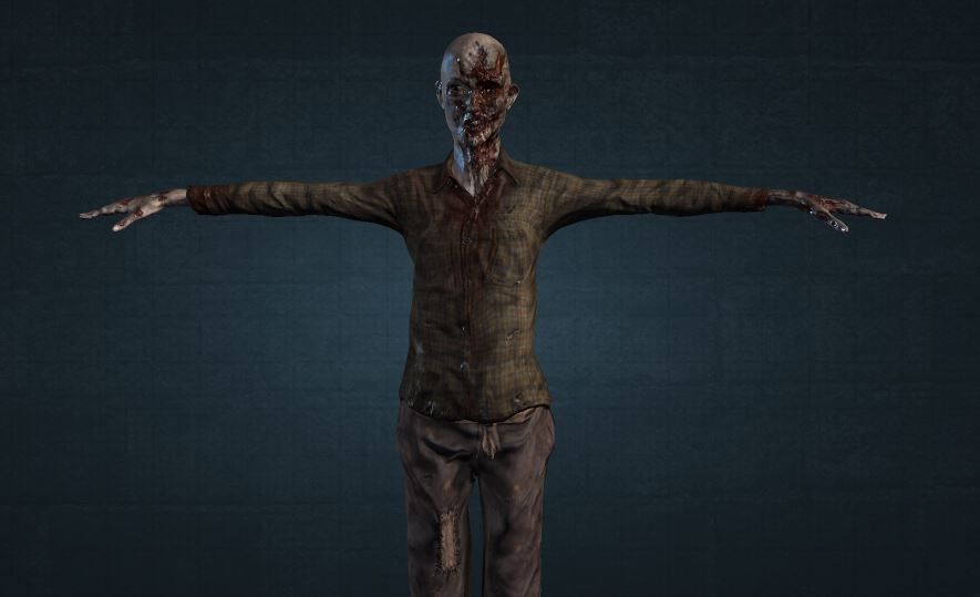 female Zombie Low-poly 3D model_7