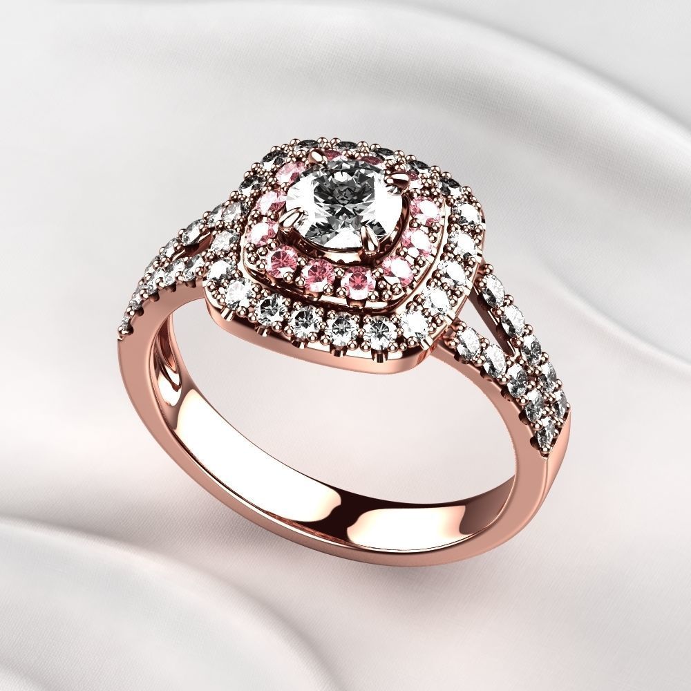 Cushion Shape Gold Ring 3D print model_5