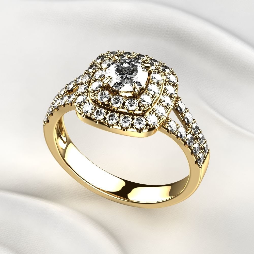 Cushion Shape Gold Ring 3D print model_7