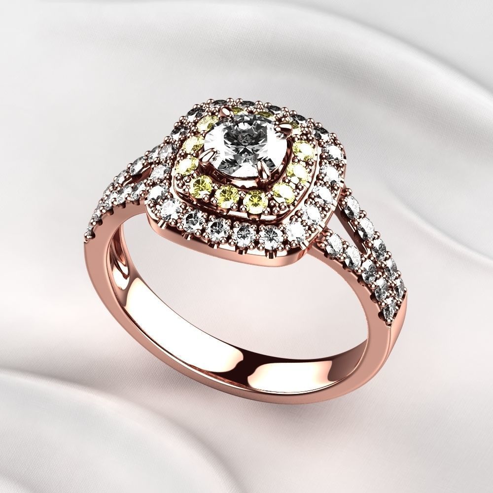 Cushion Shape Gold Ring 3D print model_6