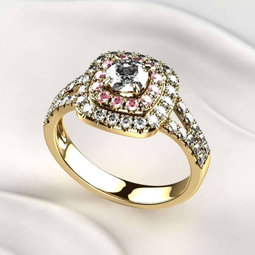 Cushion Shape Gold Ring 3D print model_8