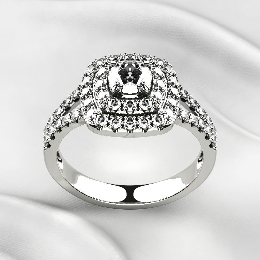 Cushion Shape Gold Ring 3D print model_10