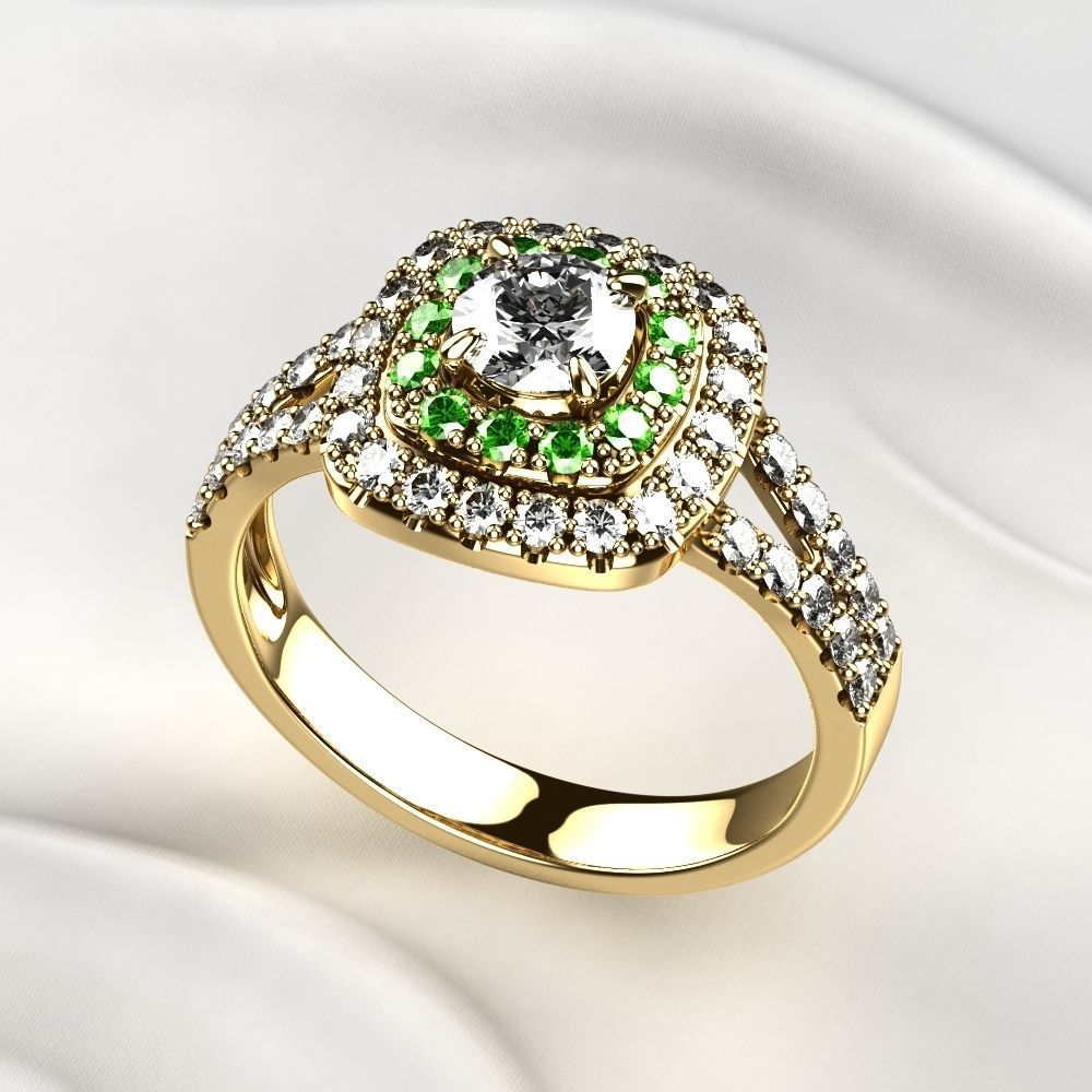 Cushion Shape Gold Ring 3D print model_9