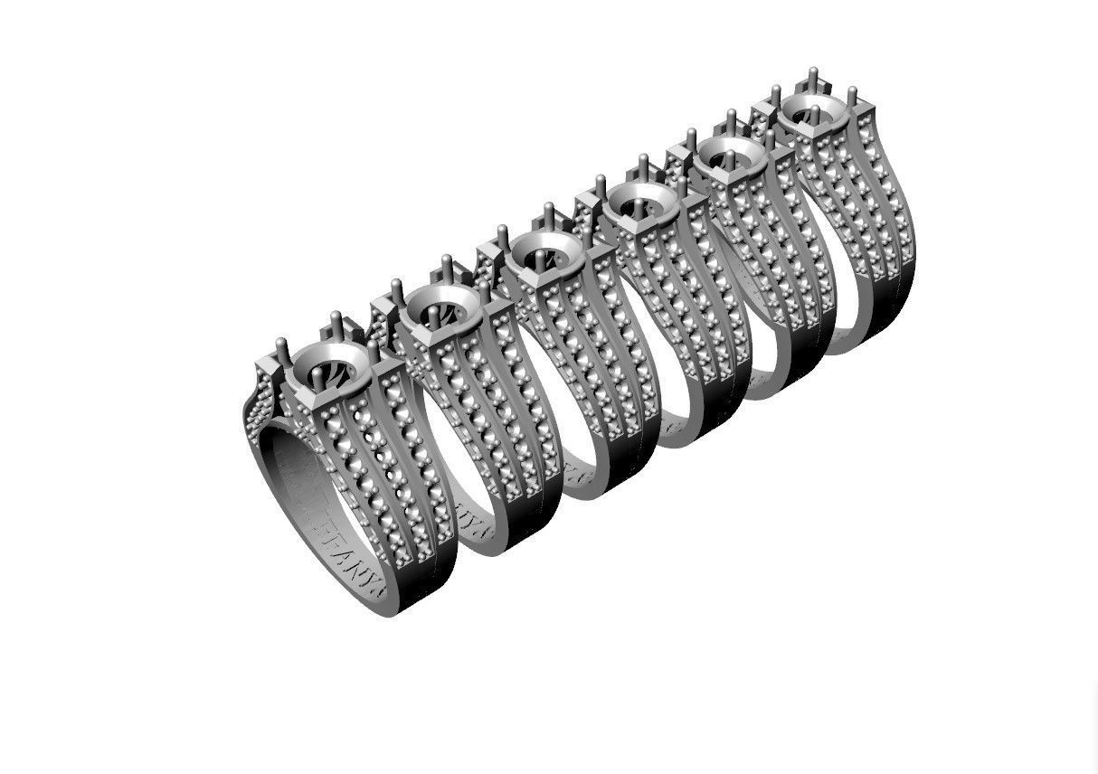 Tiffany 3Row ring many sizes 3D print model_2