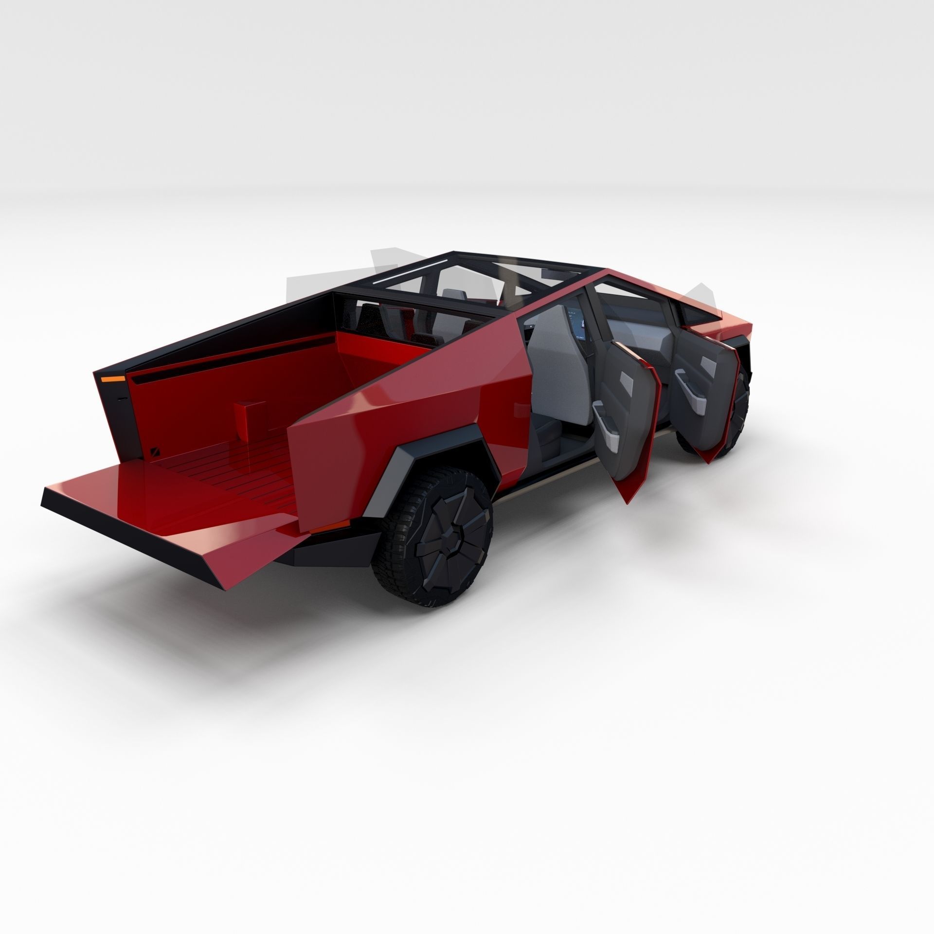 Tesla Cybertruck with interior Red 3D model_21