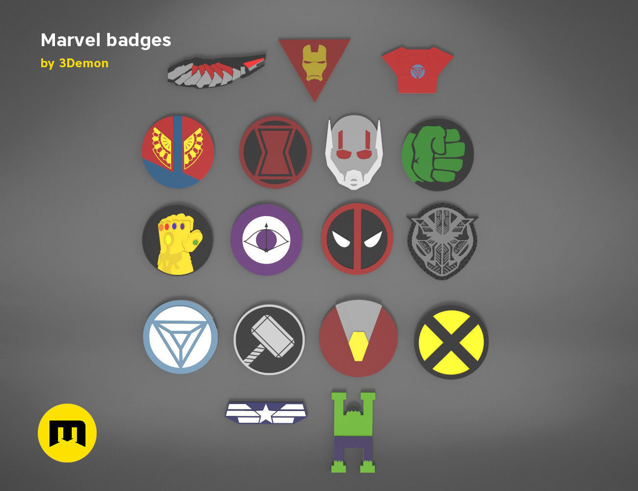 Marvel Badge Designs With Colors 3D print model_1