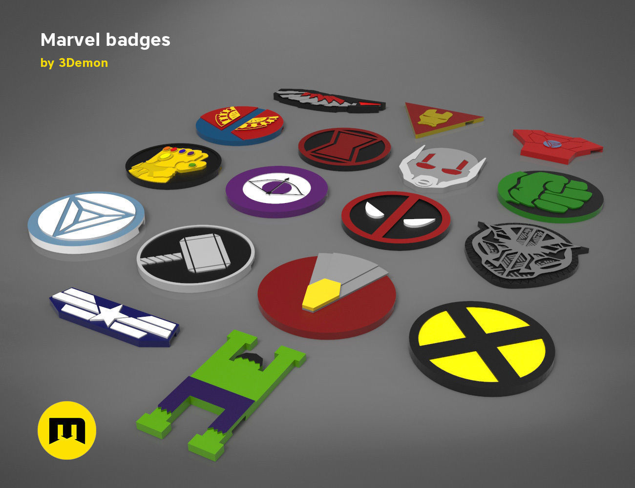Marvel Badge Designs With Colors 3D print model_2