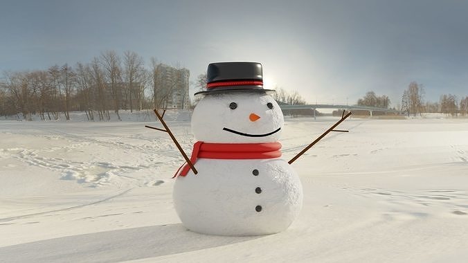 Snowman in snow Low-poly 3D model
